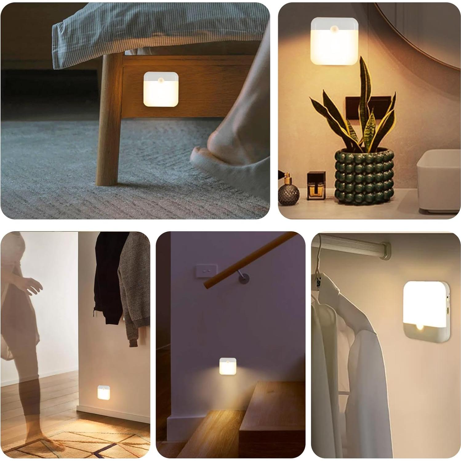 Paquete de 2 luces nocturnas LED recargables con sensor de movimiento