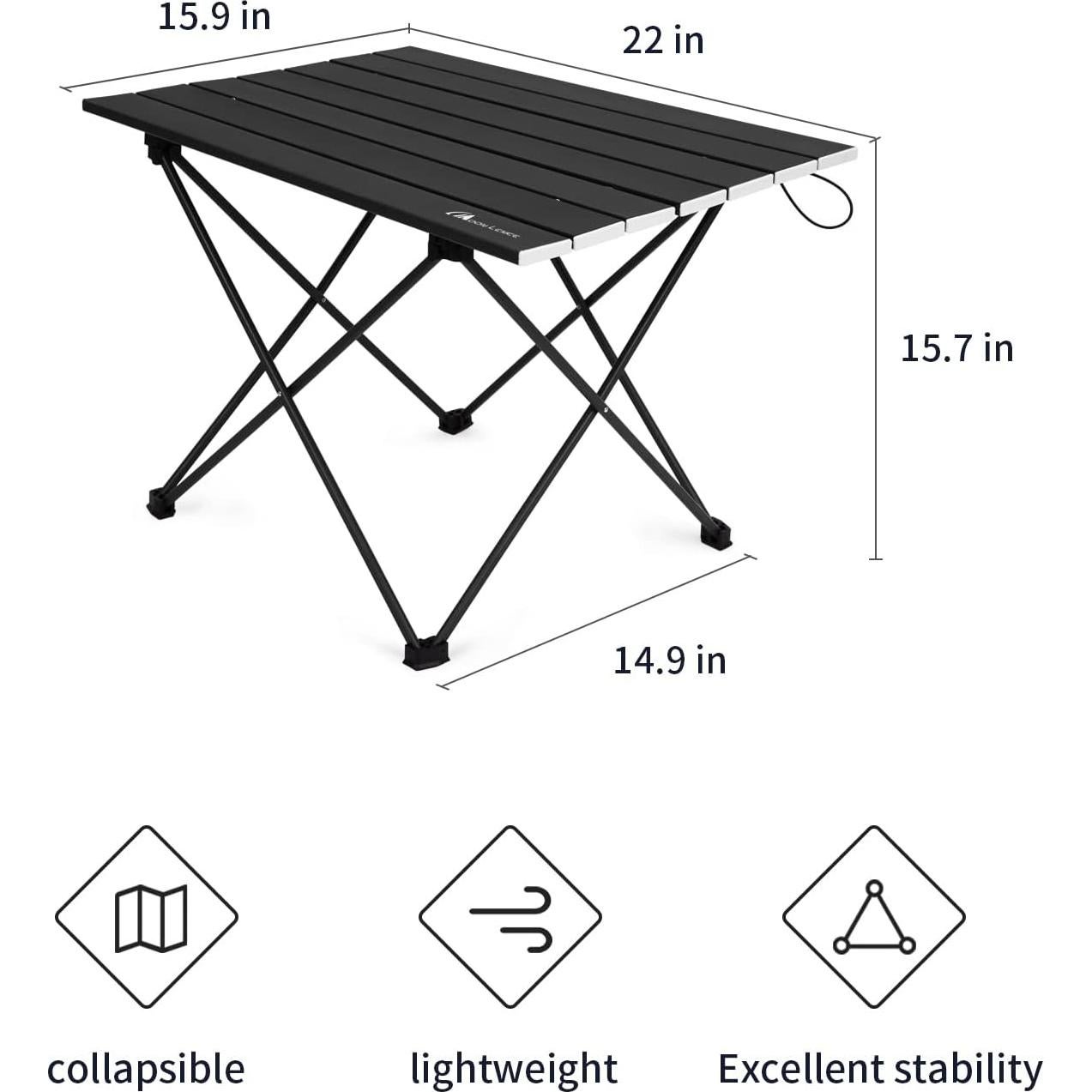 Mesa de Camping Plegable MOON LENCE 55.88x40.64cm Negra