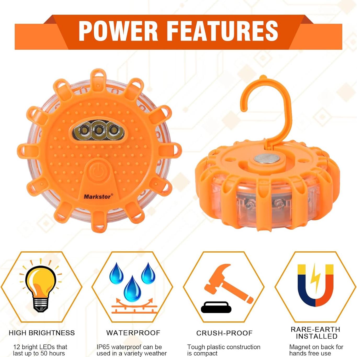 Flares LED de Emergencia Markstor 8 Piezas 15 LEDs Ámbar