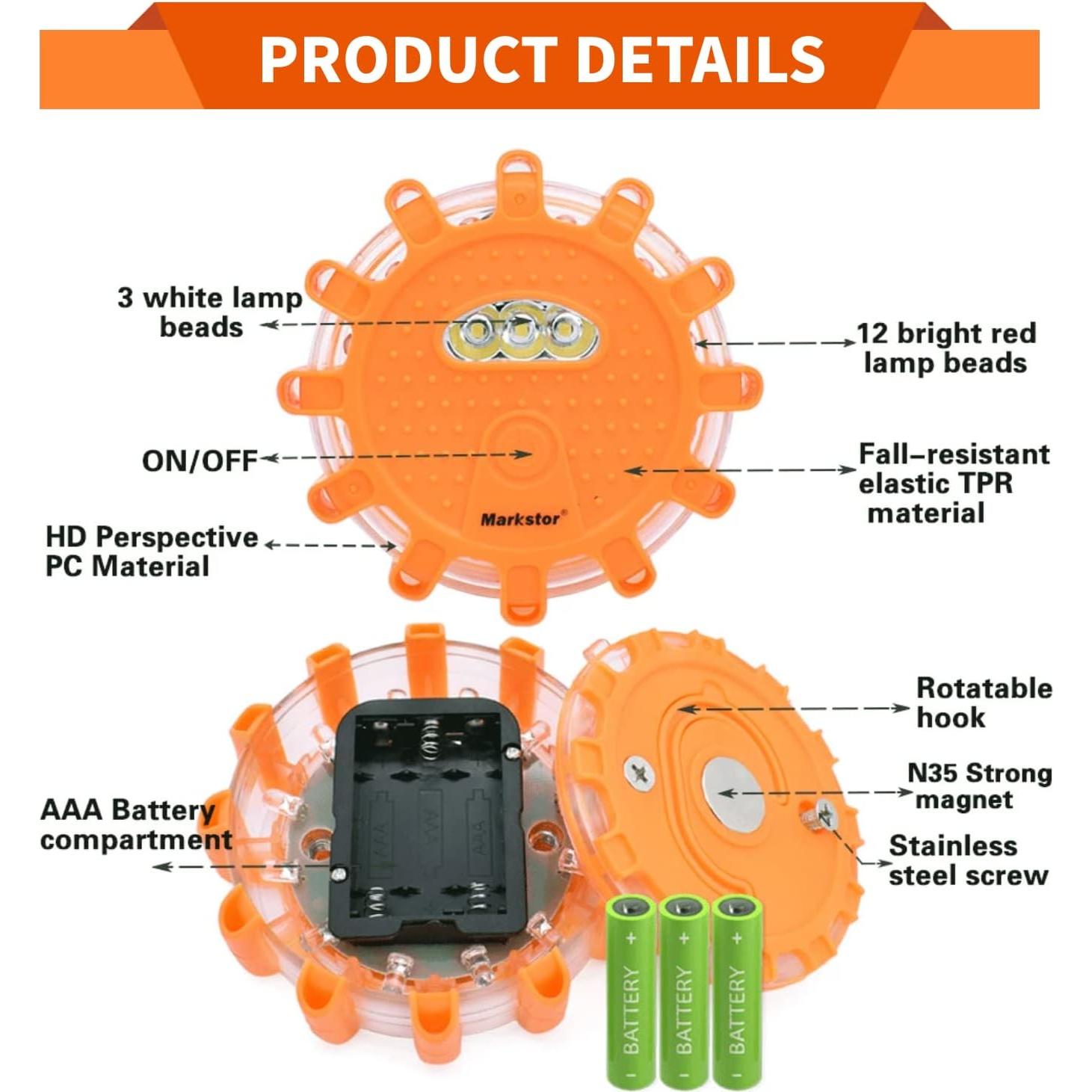 Flares LED de Emergencia Markstor 8 Piezas 15 LEDs Ámbar