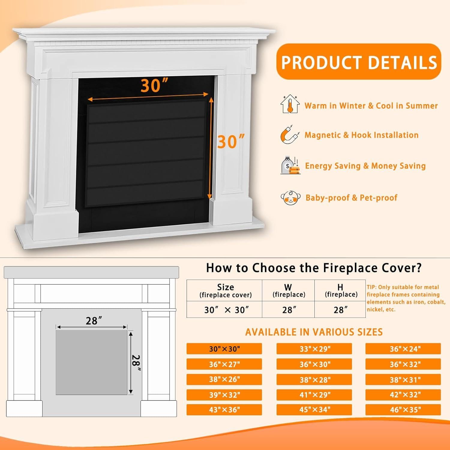 Cubierta Magnética para Chimenea JUIN 76x76 cm Aislante