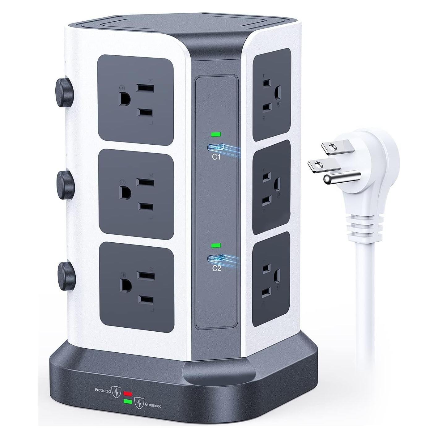 Torre de Regleta KOOSLA 65W con 12 Tomas AC y 2 USB-C 2m