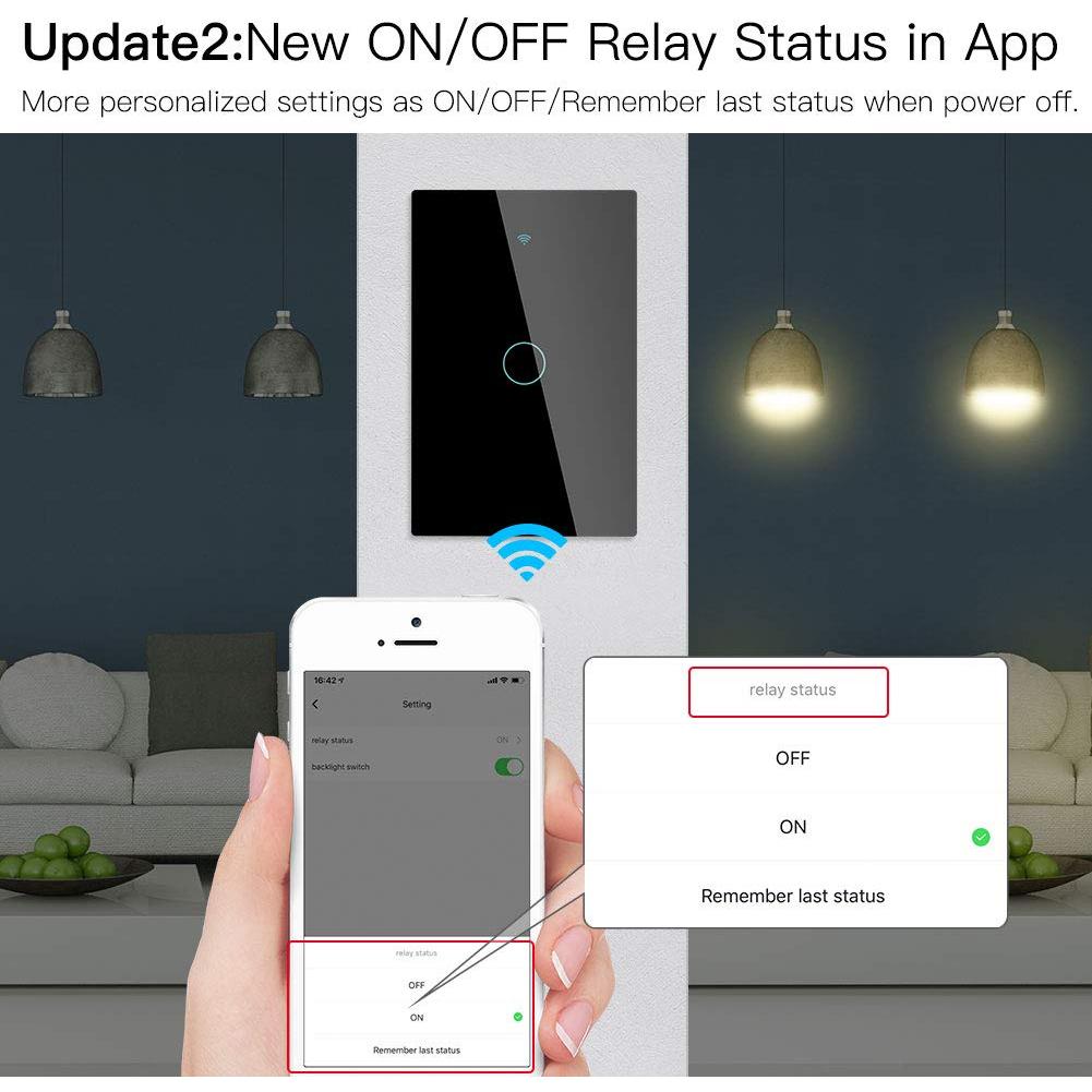 Interruptor Inteligente Táctil MoesGo WiFi 1 Gang Negro 110V
