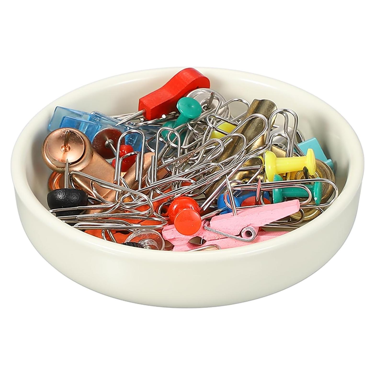 Soporte Redondo para Clips de Papel PATIKIL Cerámica Beige 9x2.5cm