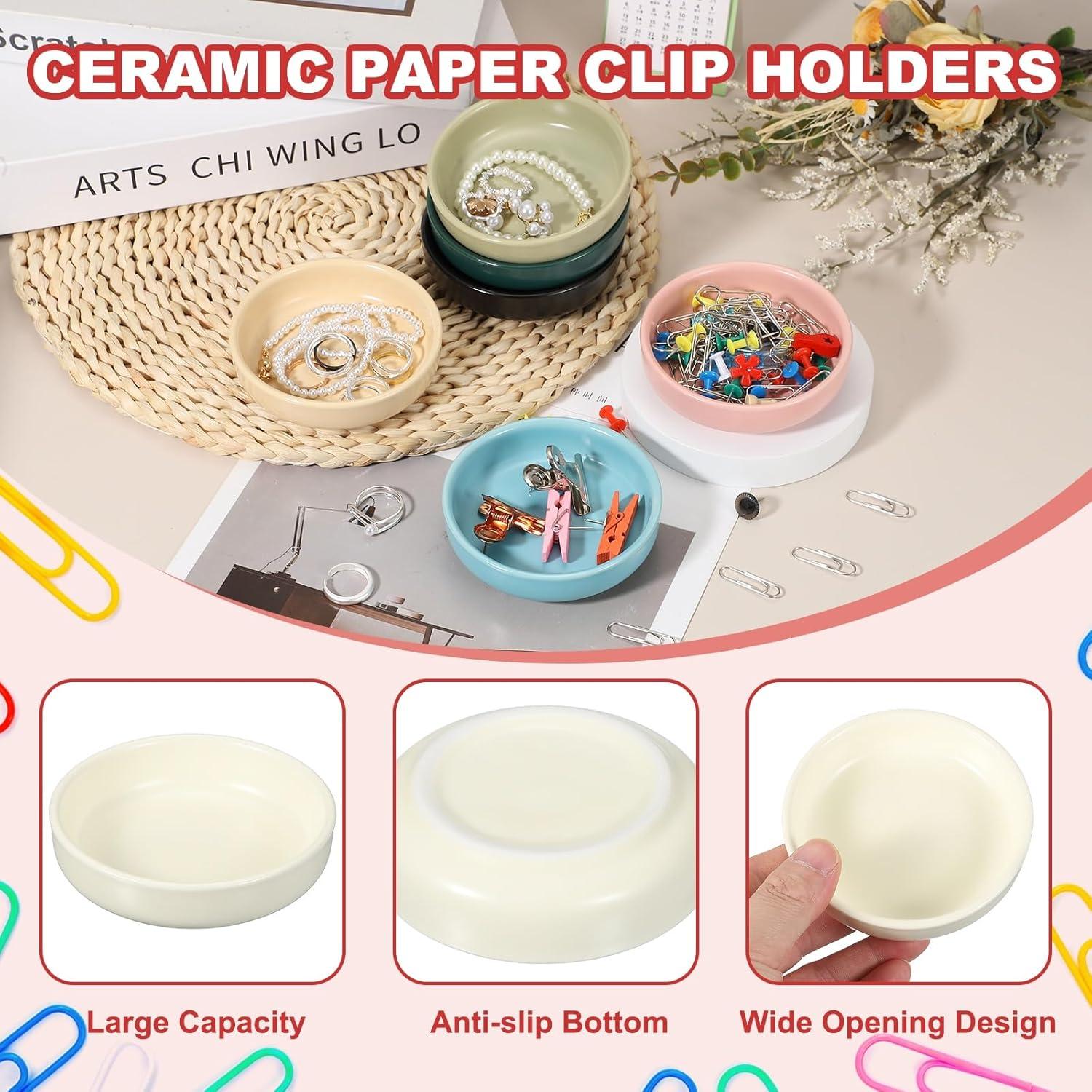 Soporte Redondo para Clips de Papel PATIKIL Cerámica Beige 9x2.5cm