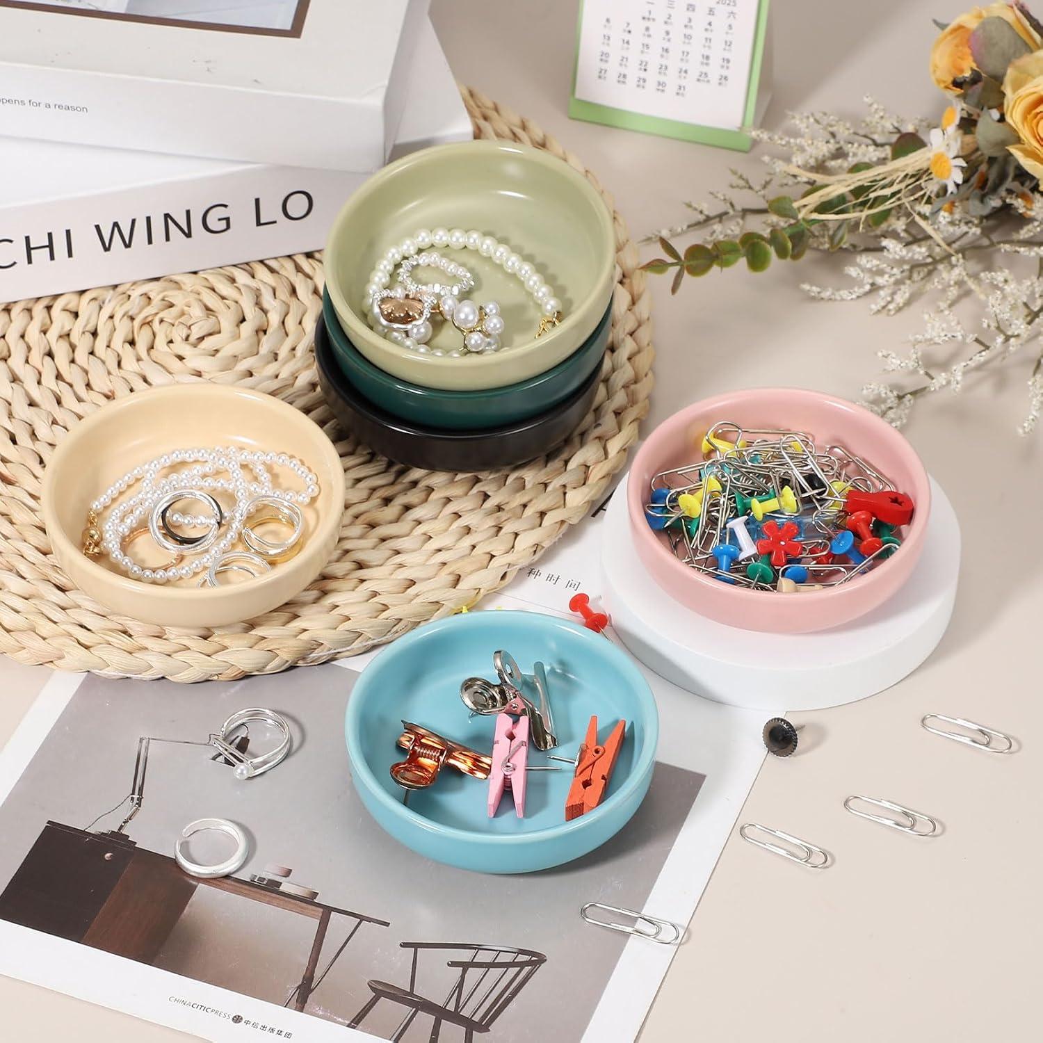 Soporte Redondo para Clips de Papel PATIKIL Cerámica Beige 9x2.5cm