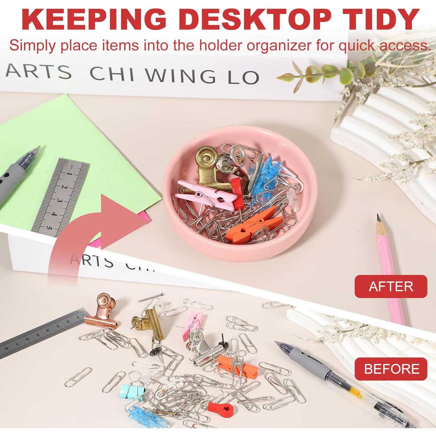 Soporte Redondo para Clips de Papel PATIKIL Cerámica Beige 9x2.5cm