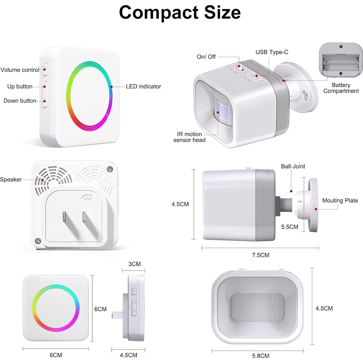 Timbre de puerta COTINSE inalámbrico con sensor de movimiento