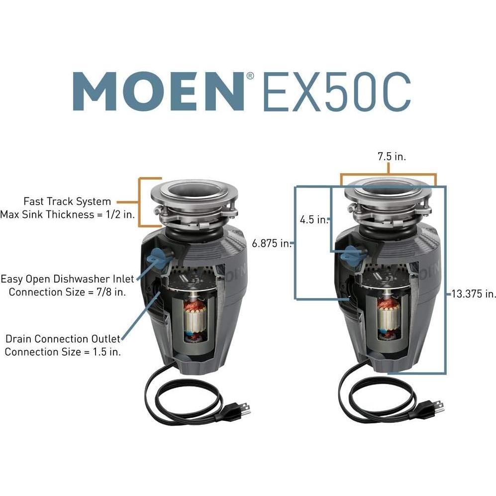 Moen EX50C Triturador de Basura 0.5 HP Negro Premium