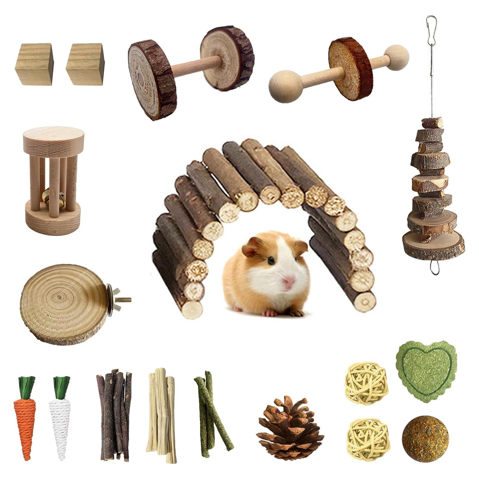 Juego de Juguetes para Hámster DINTSTYLE - 16 Accesorios Naturales