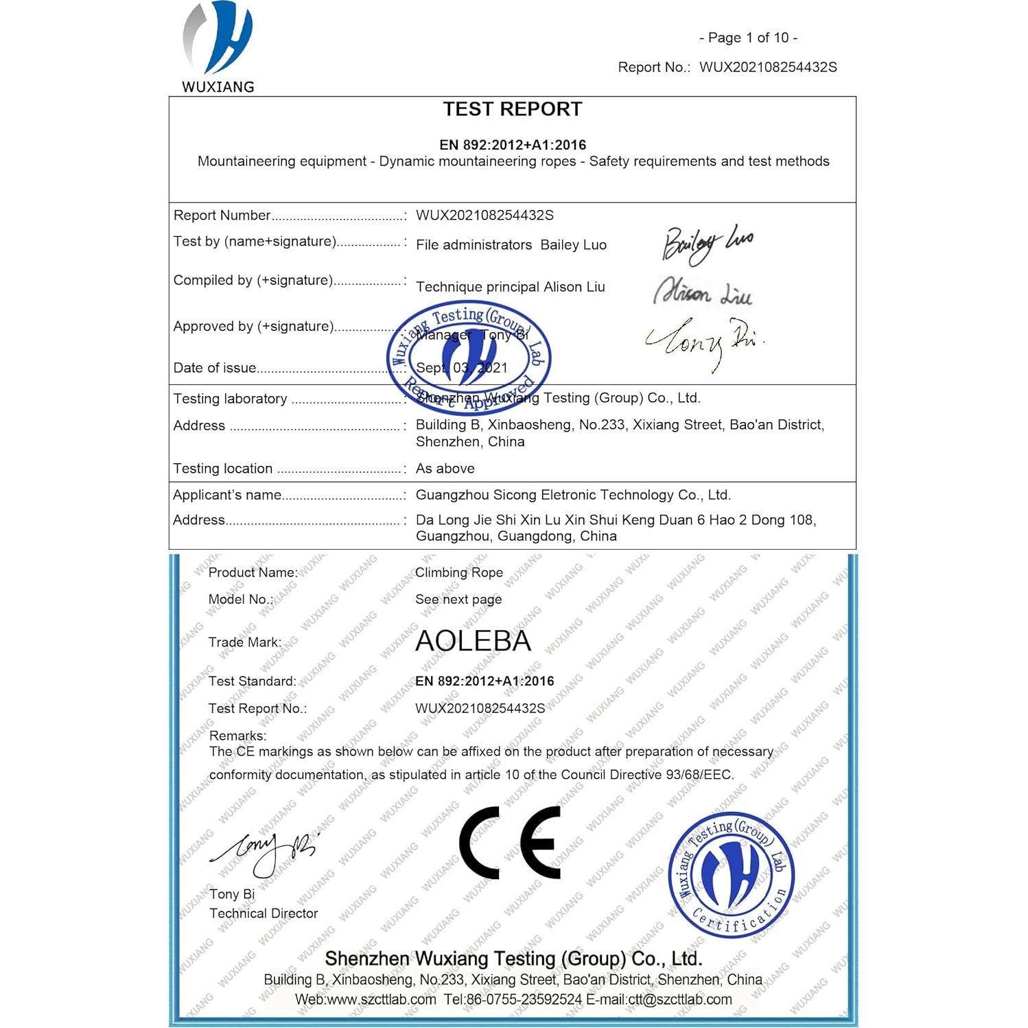 Cuerda de Escalada Estática AOLEBA 10.5mm 9.75m Verde
