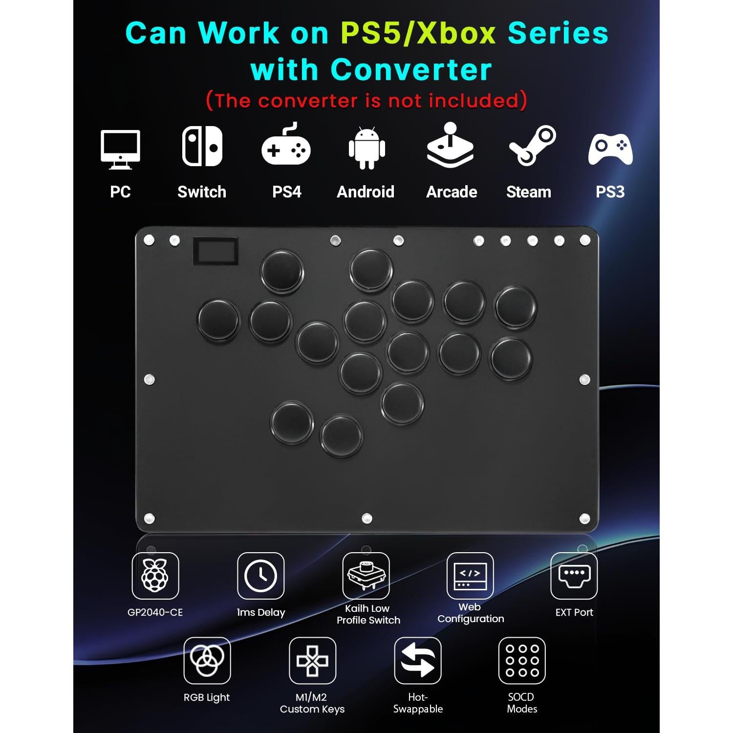 Controlador Arcade Sehawei T16 Pro V2 Negro con RGB y Turbo