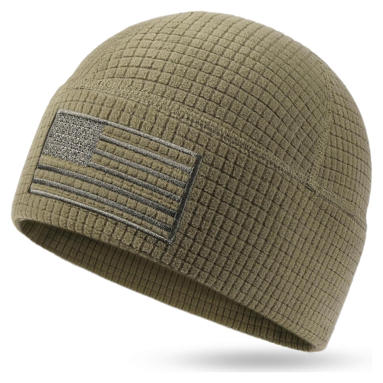 Gorro Táctico de Forro Polar Grid con Bandera Americana - Oliva Militar
