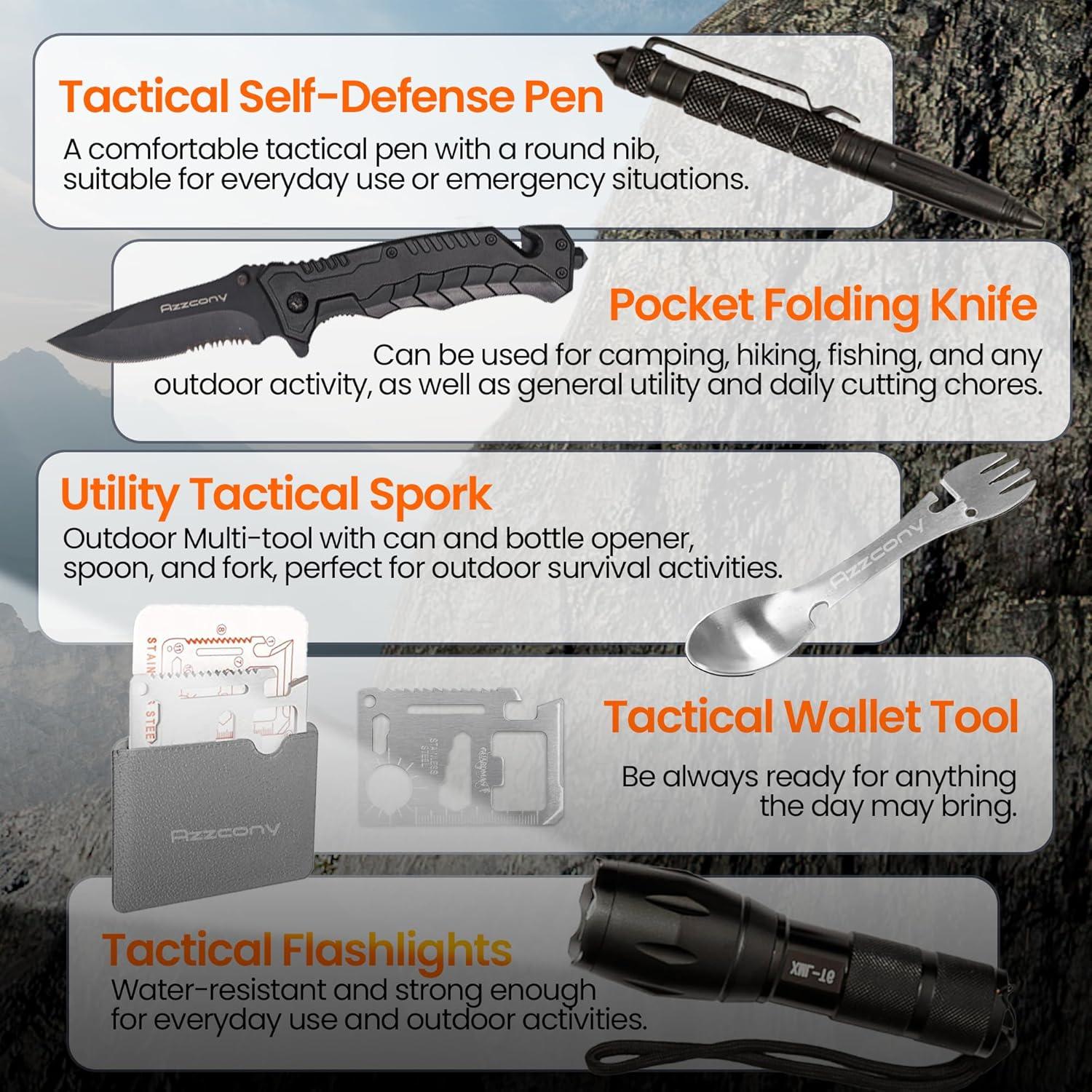 Kit de Supervivencia Azzcony 250 Piezas Mochila Táctica Verde