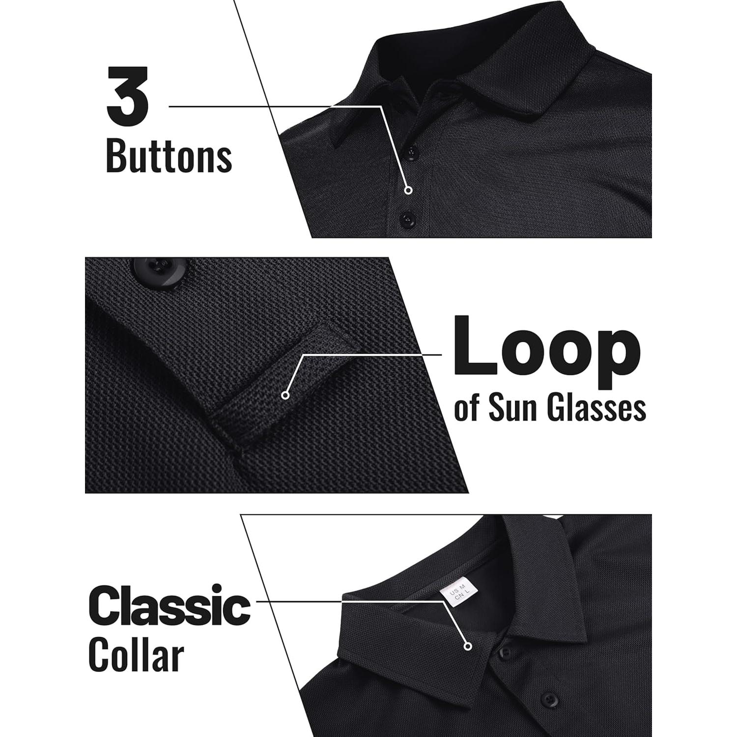 Camisa Polo de Manga Larga TACVASEN Hombre Secado Rápido