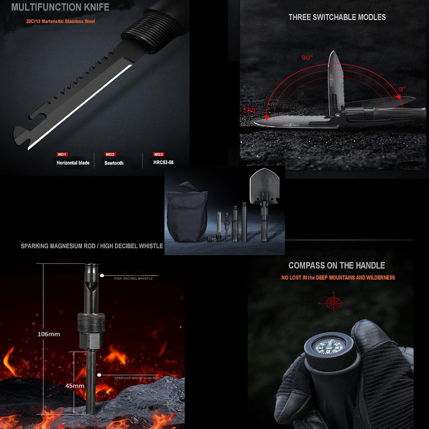 Pala de Supervivencia TENSURELIN Plegable 1.58kg Acero Carbono