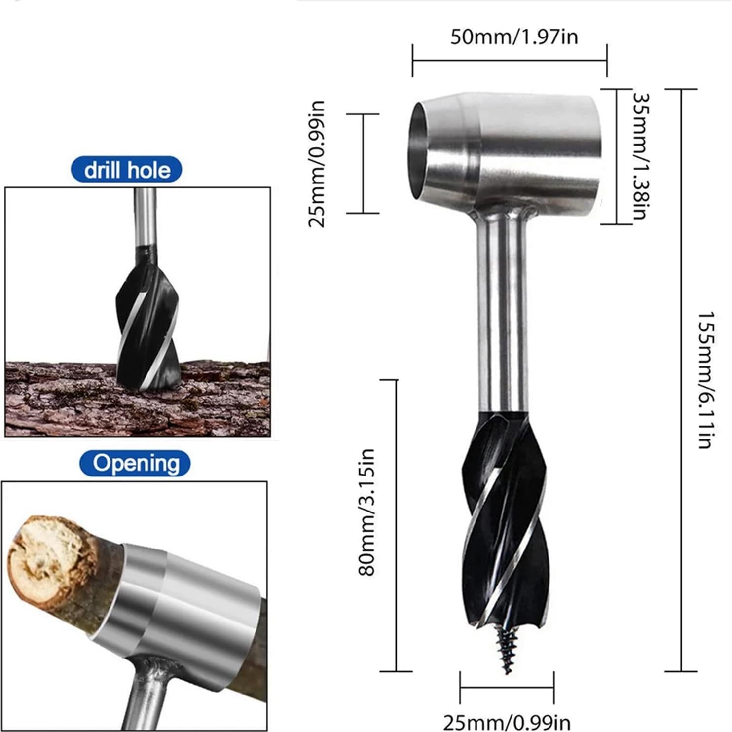 Broca Manual Bushcraft Mejor 2 en 1 - Auger de Madera 2.54 cm