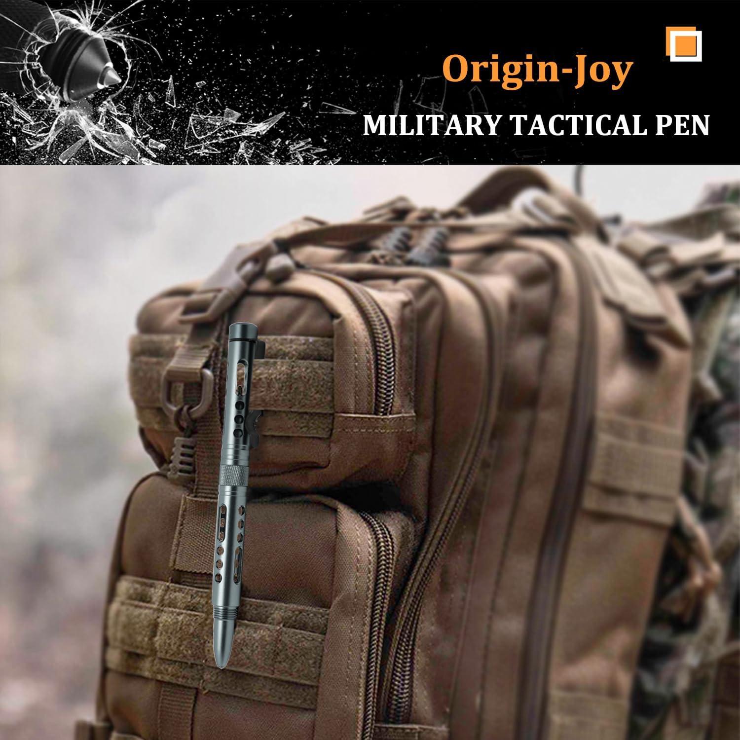 Origin-Joy 5 Pack Aluminum Alloy Lightweight Tactical Pen Set, Multifunctional EDC Self Defense Pen With 20 Ballpoint Refills (Grayish Blue)