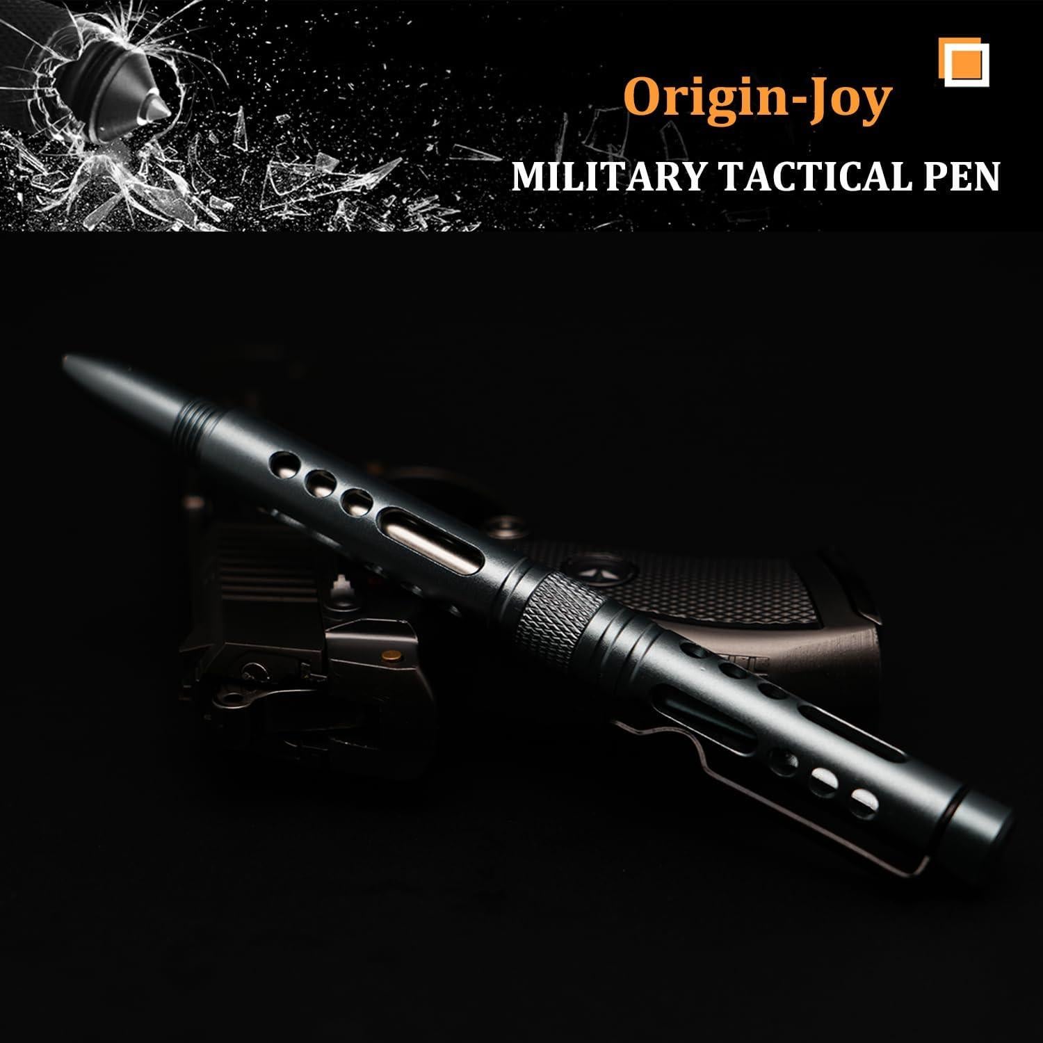 Origin-Joy 5 Pack Aluminum Alloy Lightweight Tactical Pen Set, Multifunctional EDC Self Defense Pen With 20 Ballpoint Refills (Grayish Blue)