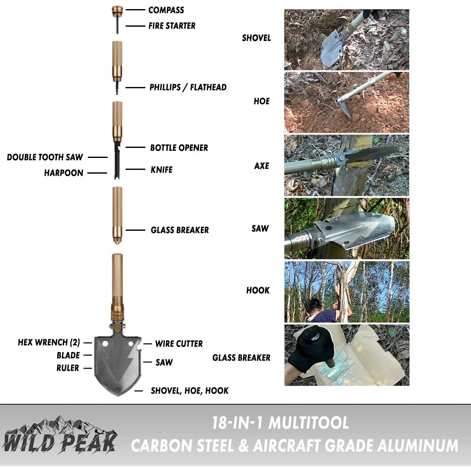 Pico de Supervivencia Wild Peak APEX1 18-en-1 Plegable Oro