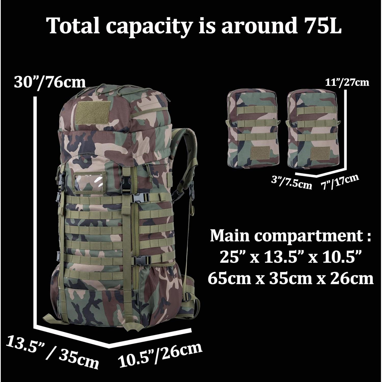 Mochila Táctica Grande 75L BACKFERRY con MOLLE y Hidratación