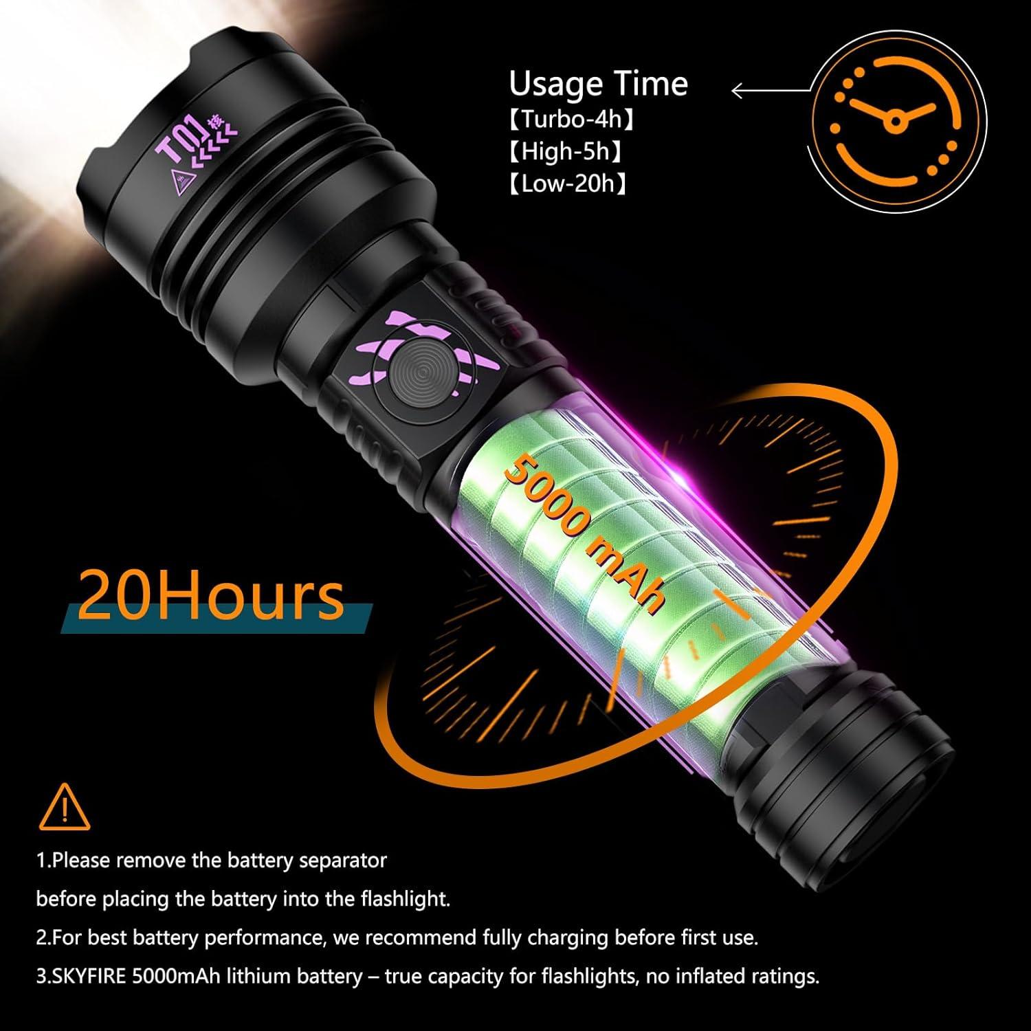 Linterna LED Recargable SKYFIRE 5000mAh IPX6 5 Modos