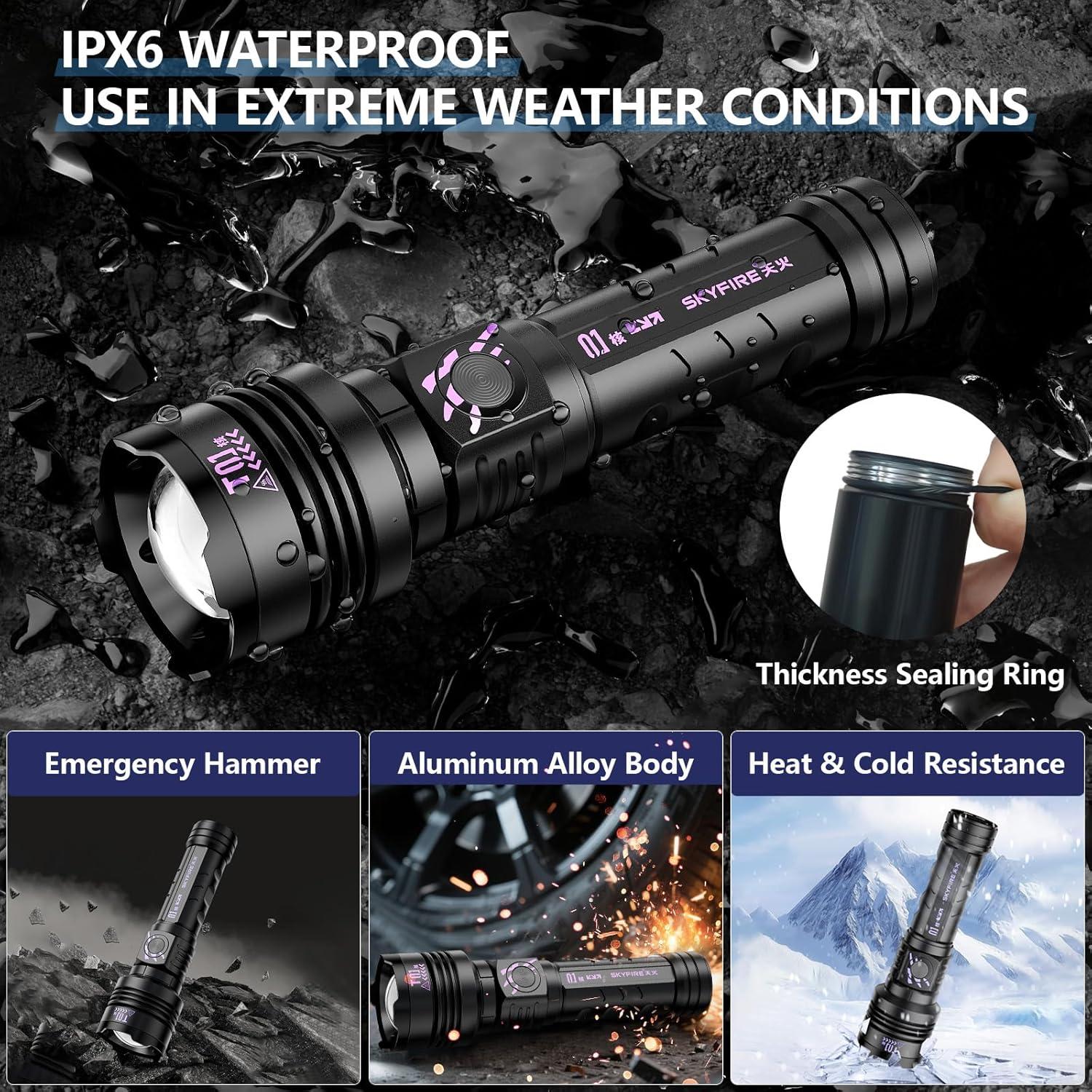Linterna LED Recargable SKYFIRE 5000mAh IPX6 5 Modos