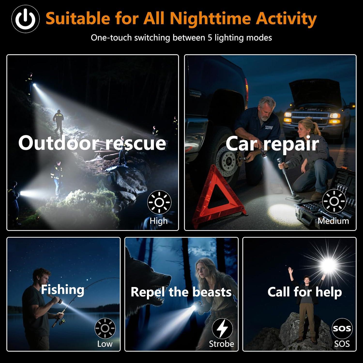 Linterna LED Recargable SKYFIRE 5000mAh IPX6 5 Modos