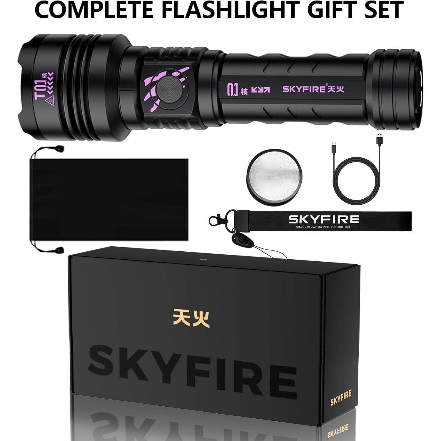 Linterna LED Recargable SKYFIRE 5000mAh IPX6 5 Modos