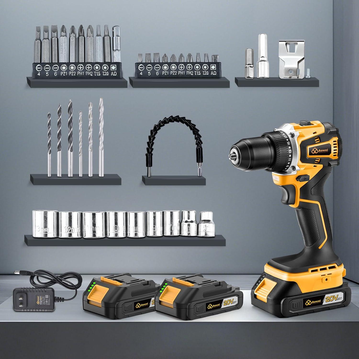 Taladro Inalámbrico AOWEI 20V con 2 Baterías y Cargador