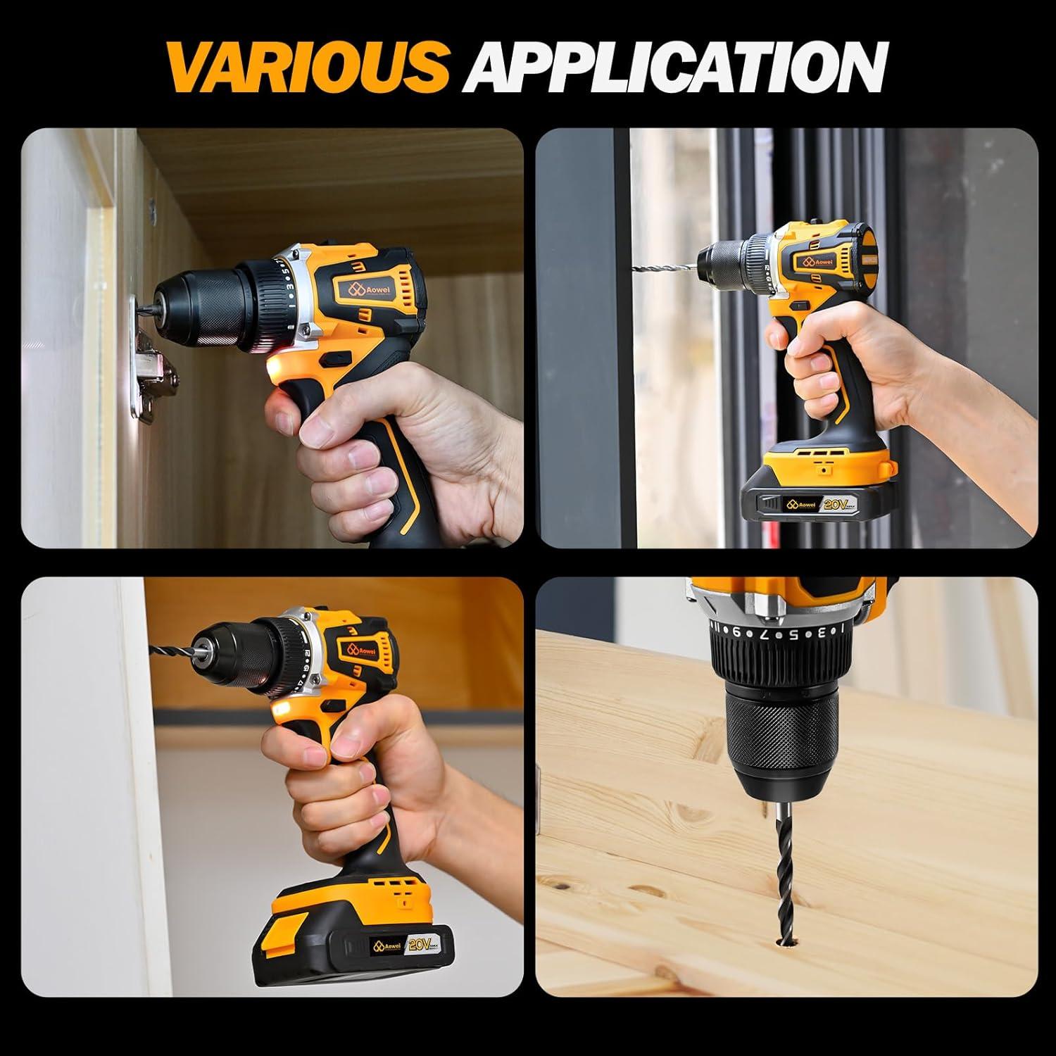 Taladro Inalámbrico AOWEI 20V con 2 Baterías y Cargador