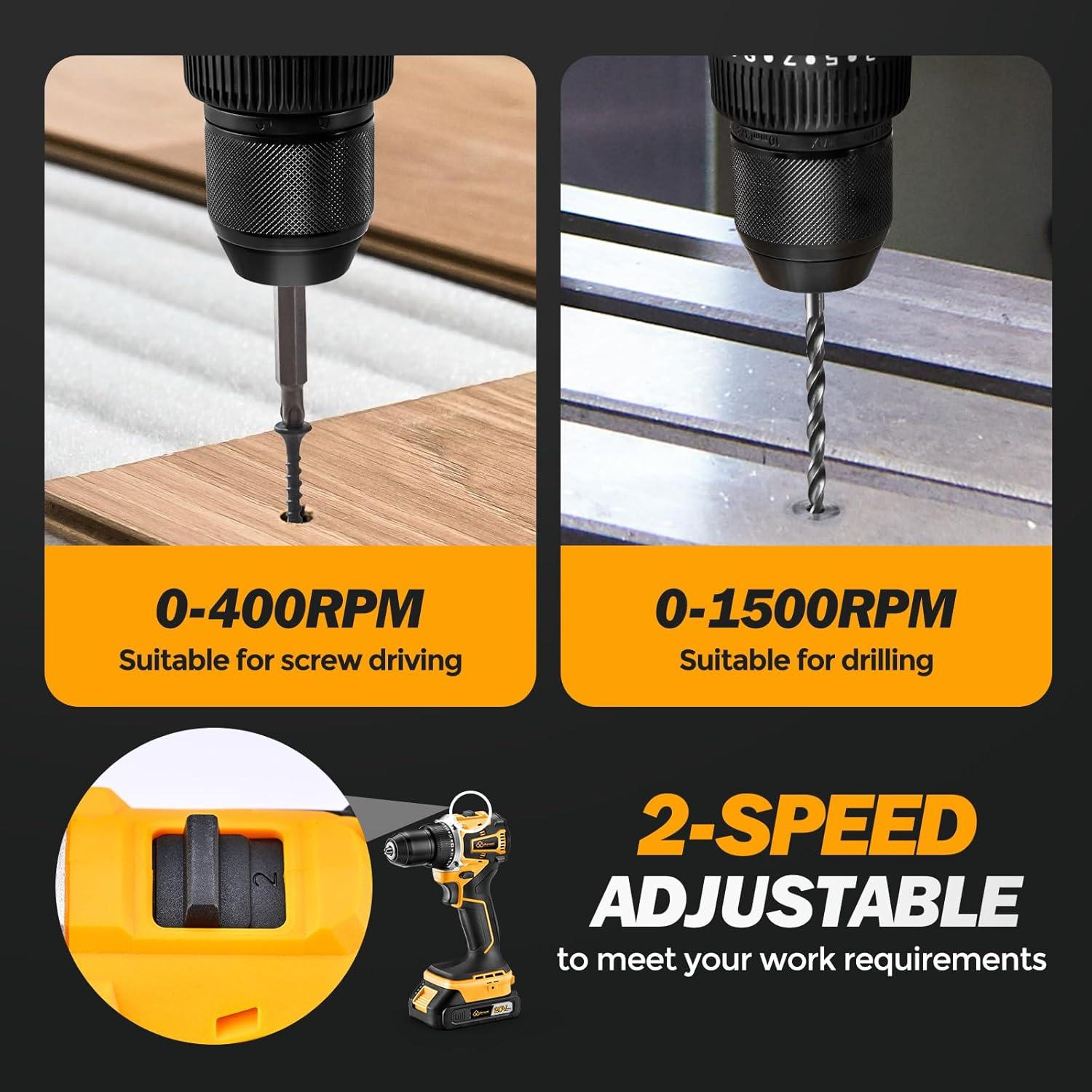 Taladro Inalámbrico AOWEI 20V con 2 Baterías y Cargador