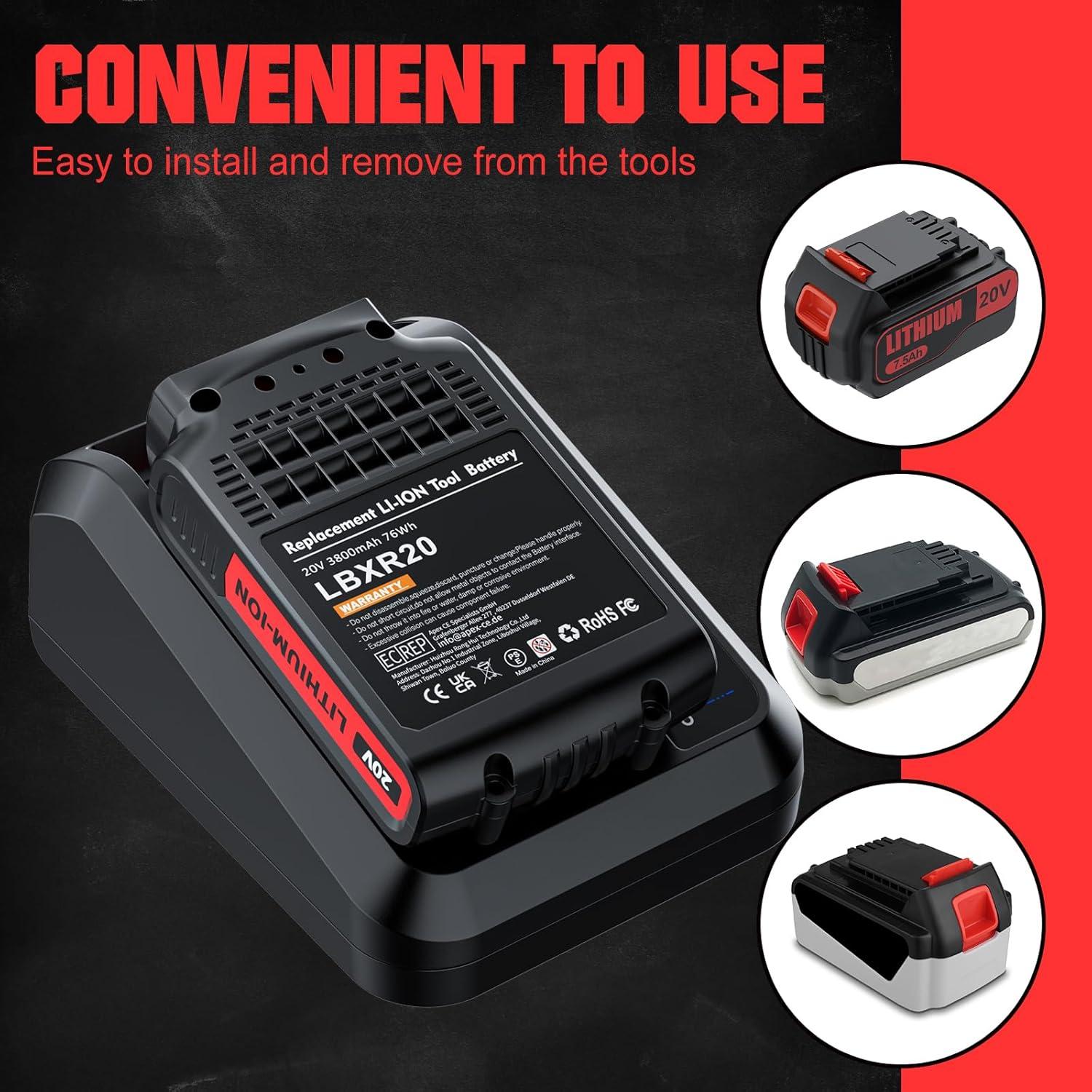 Batería de Reemplazo Black and Decker 20V Max 3.8Ah Litio 2Pack