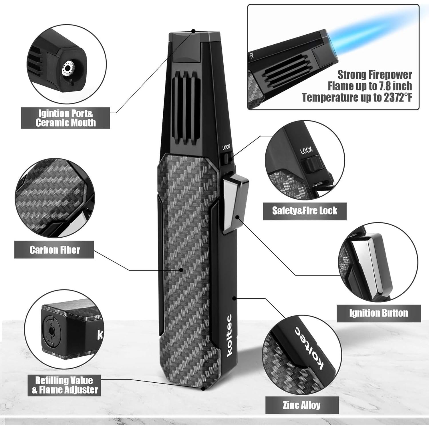 Antorcha de Butano KOLTEC Ajustable a Prueba de Viento Negra