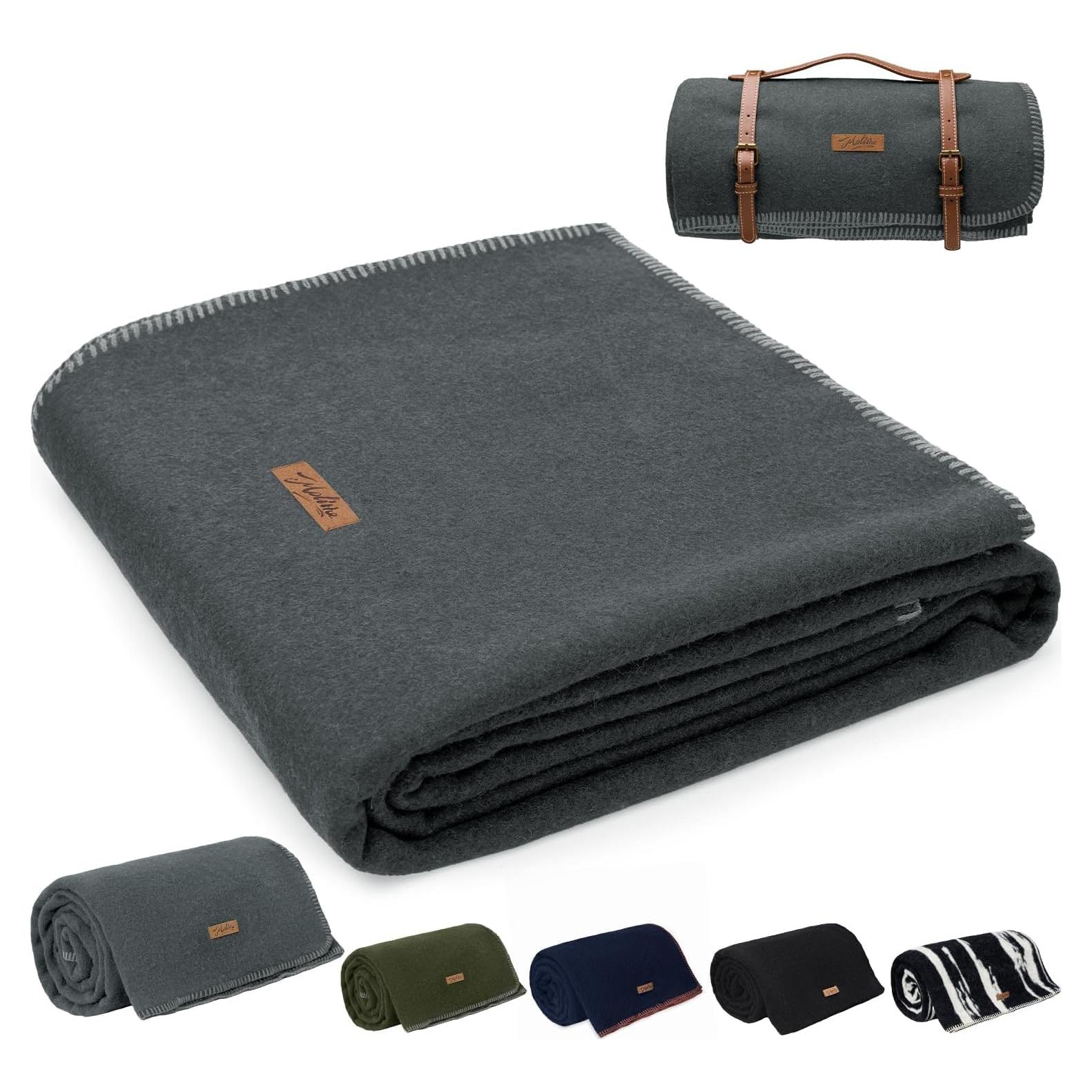 Manta de lana 100% Molithe 122x157 cm Gris Militar Cálida