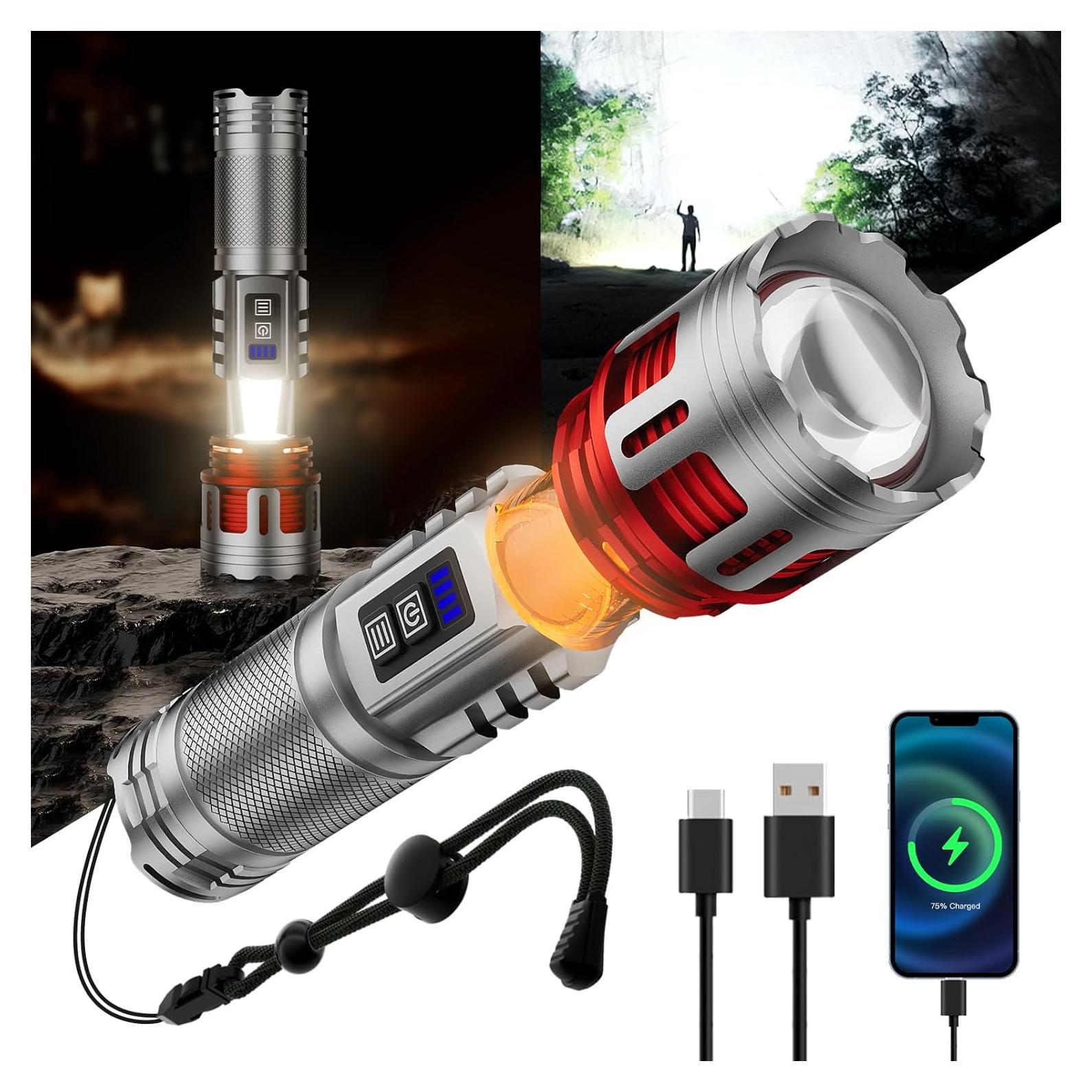 Linterna LED Recargable SKYFIRE 8000lm Enfocable Plata