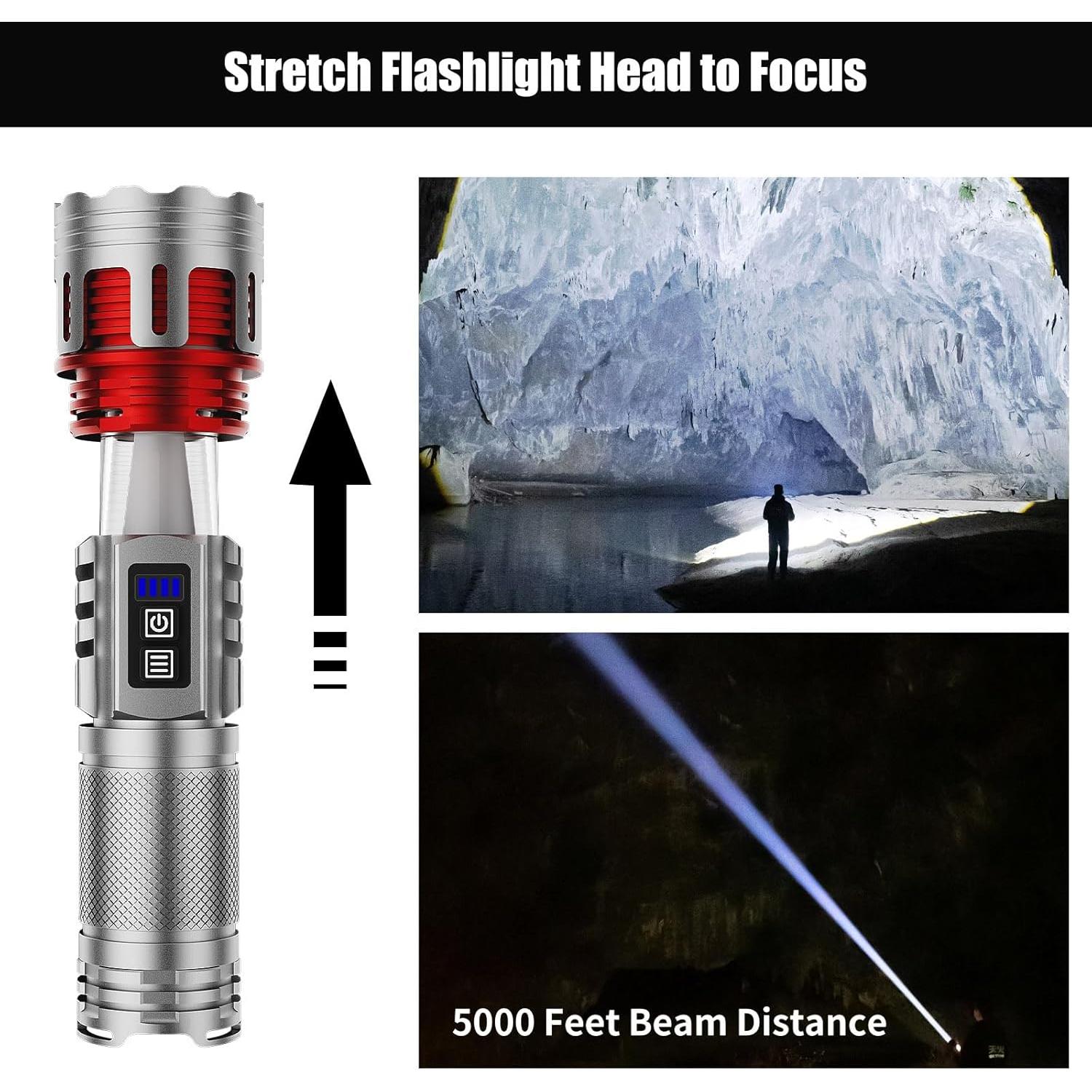 Linterna LED Recargable SKYFIRE 8000lm Enfocable Plata