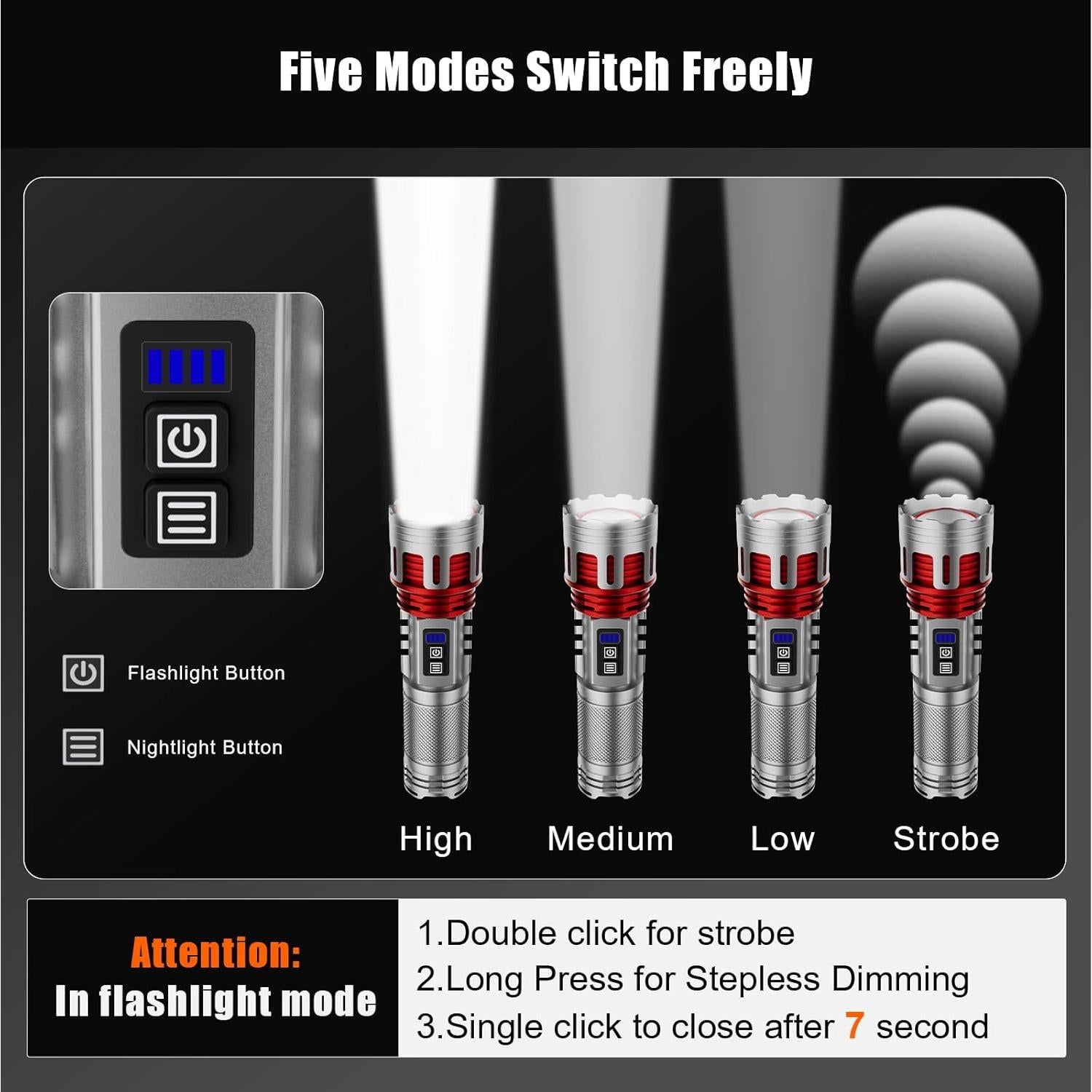 Linterna LED Recargable SKYFIRE 8000lm Enfocable Plata