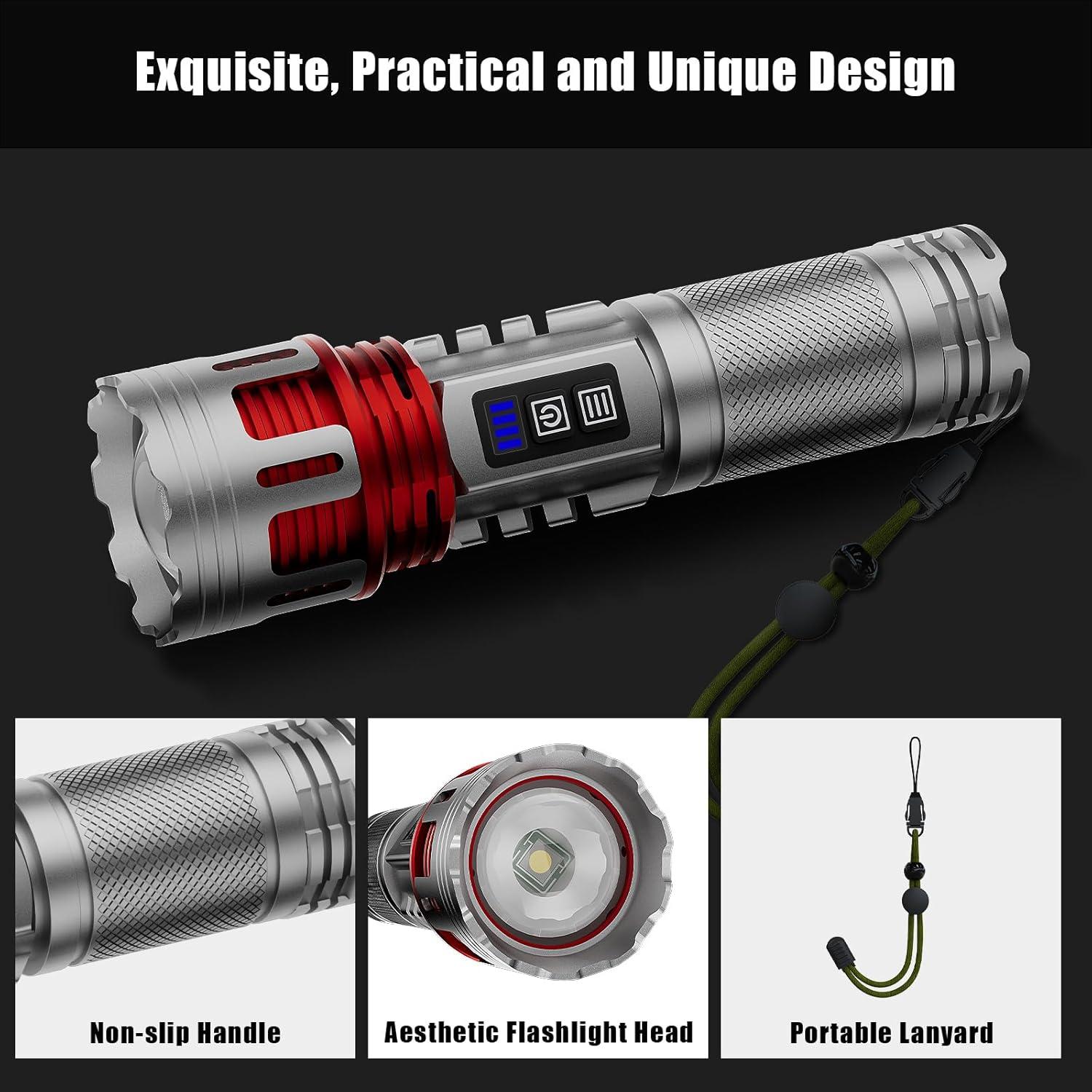 Linterna LED Recargable SKYFIRE 8000lm Enfocable Plata