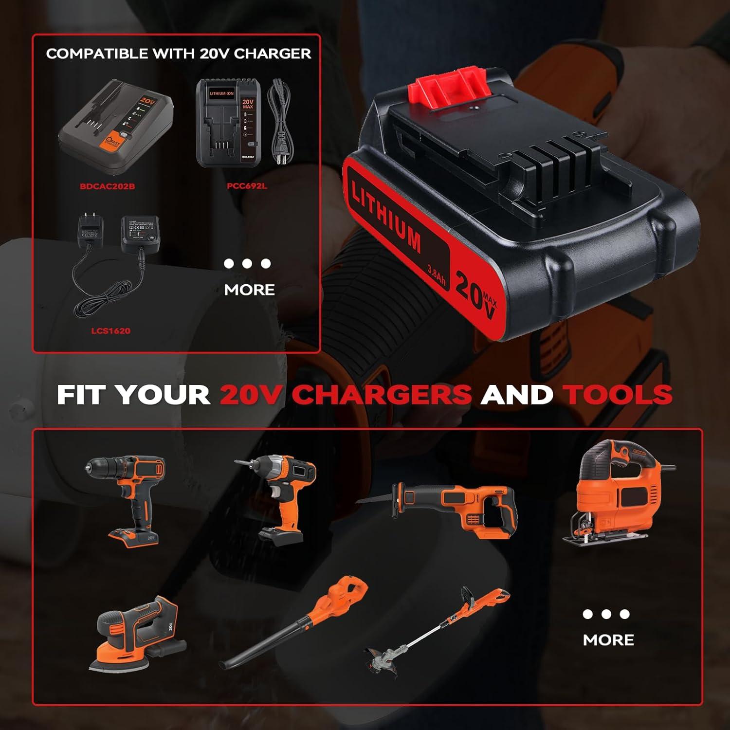 Batería de Reemplazo 20V 3.8Ah Black & Decker LBXR20 (2 Pzs)