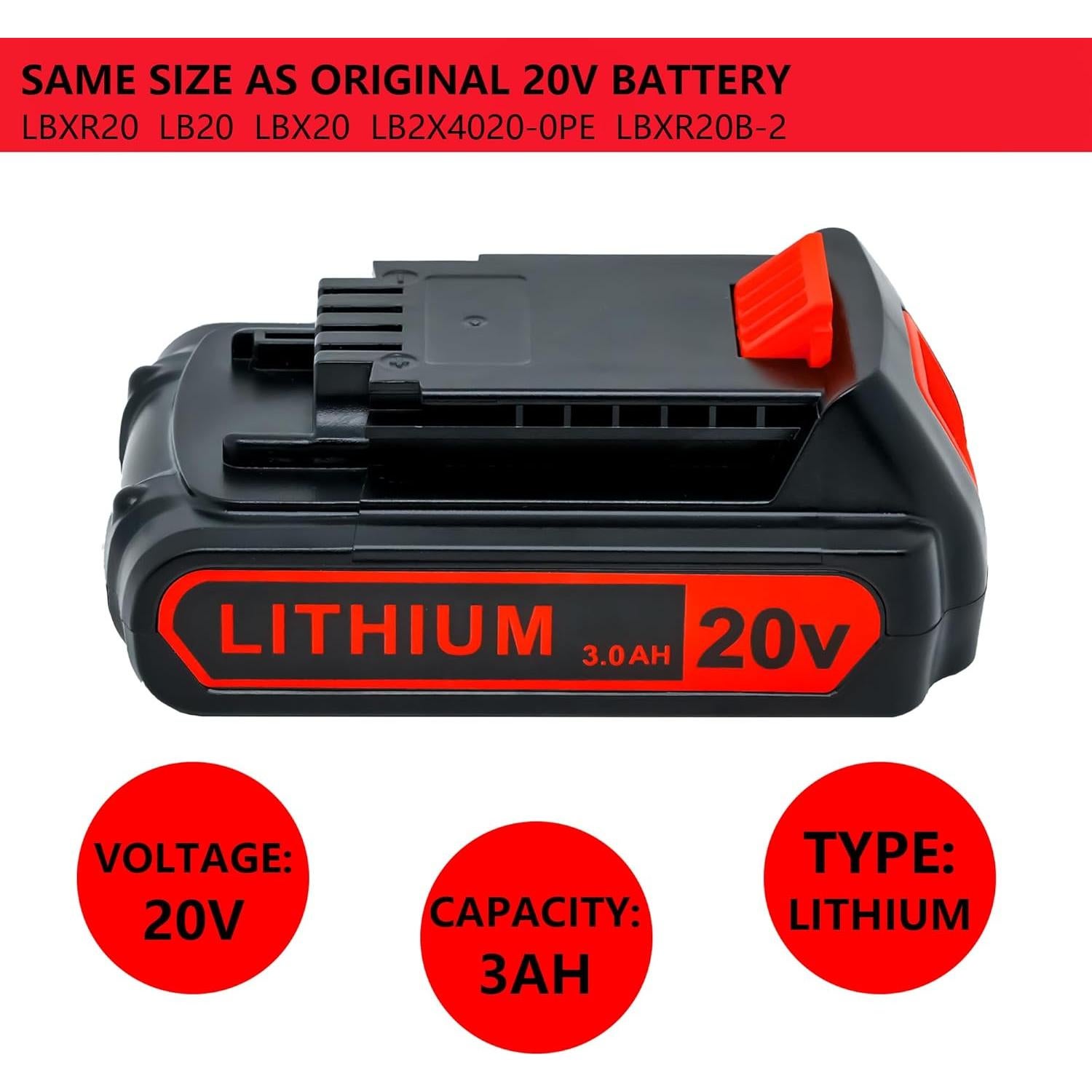 Batería de Litio 20V 3000mAh Black y Decker LBXR20
