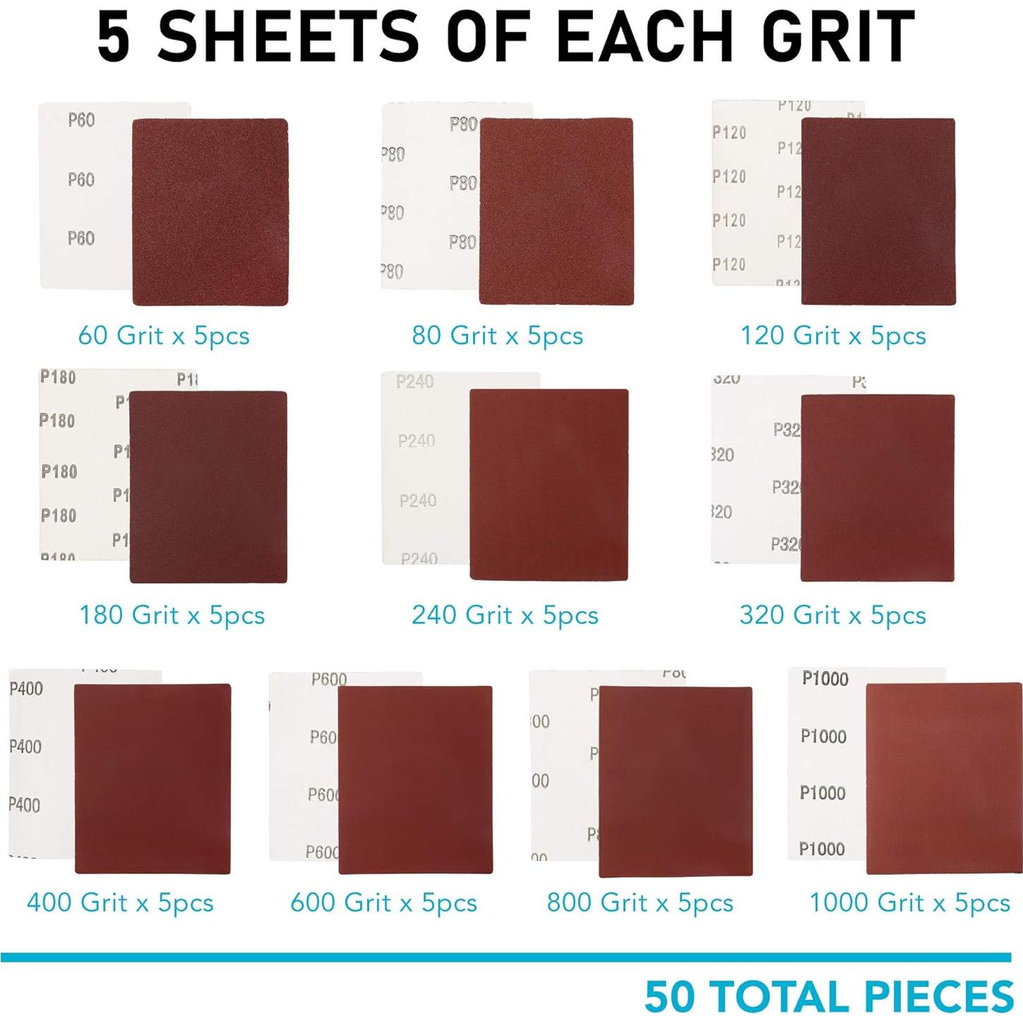 Hojas de Lija LotFancy 50PCS 60-1000 Grano para Lijadora de Palma
