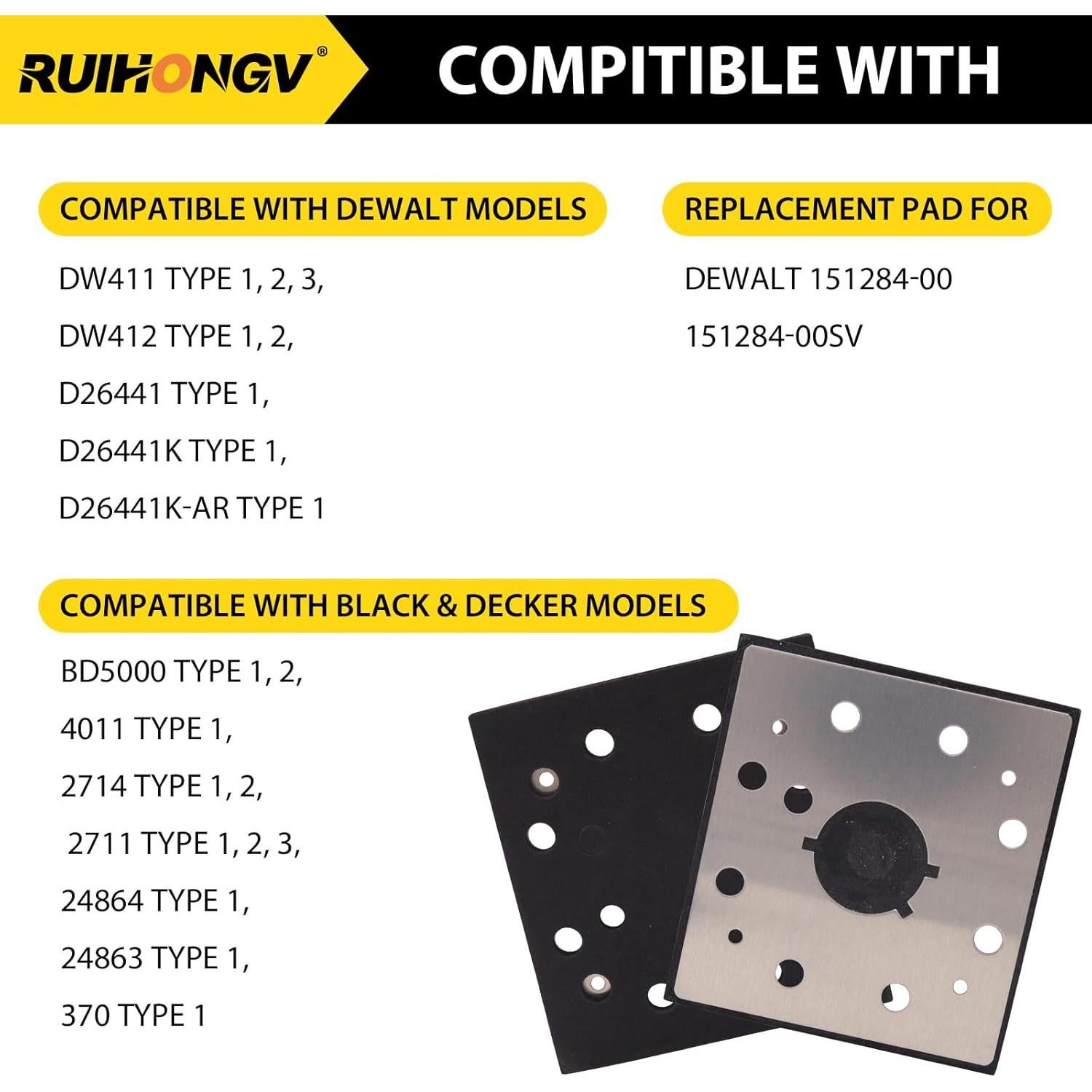 Paquete de 2 almohadillas de lijado cuadradas RUIHONGV 1/4