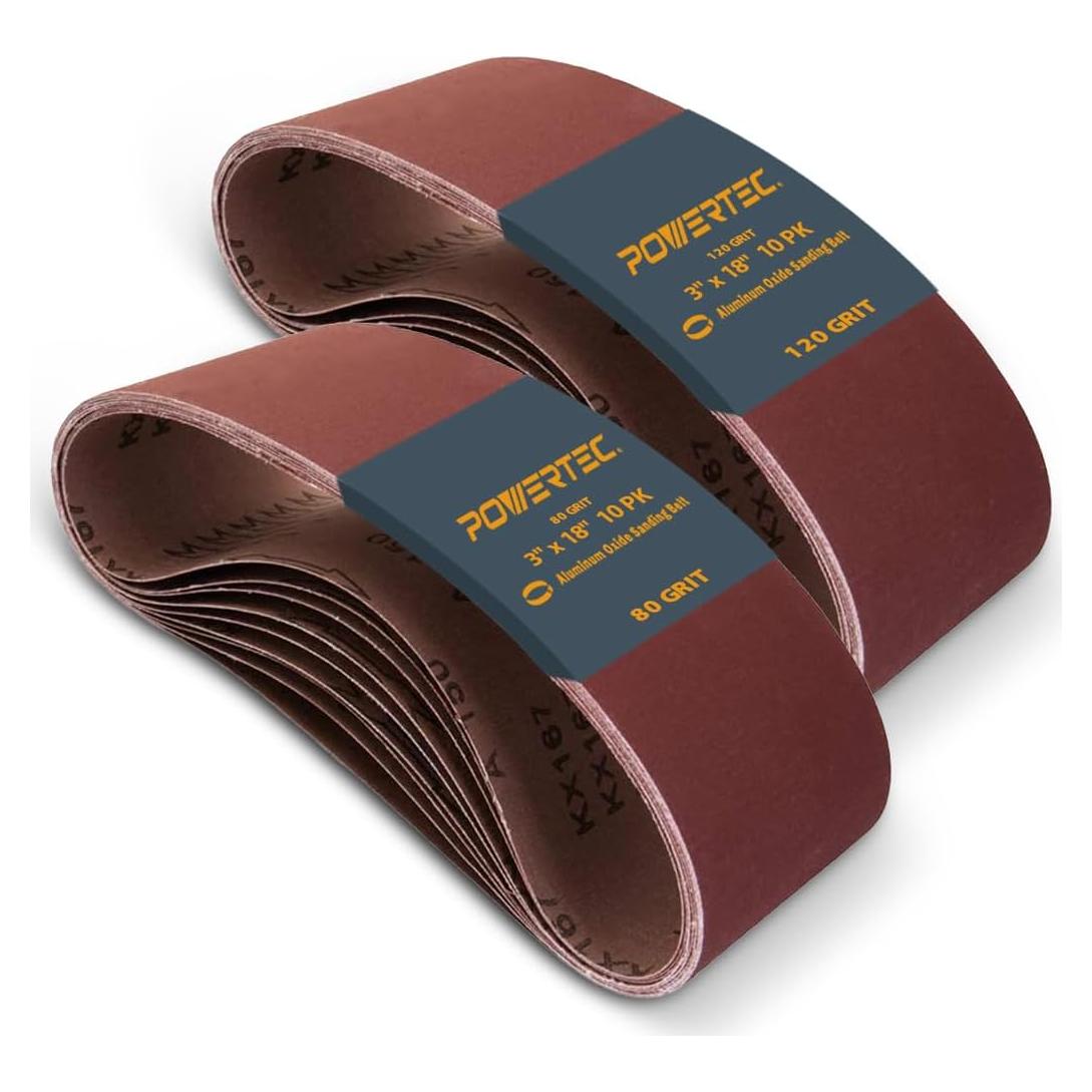 Cintas de Lijado POWERTEC 3x18" 80/120 Grano - 20PK