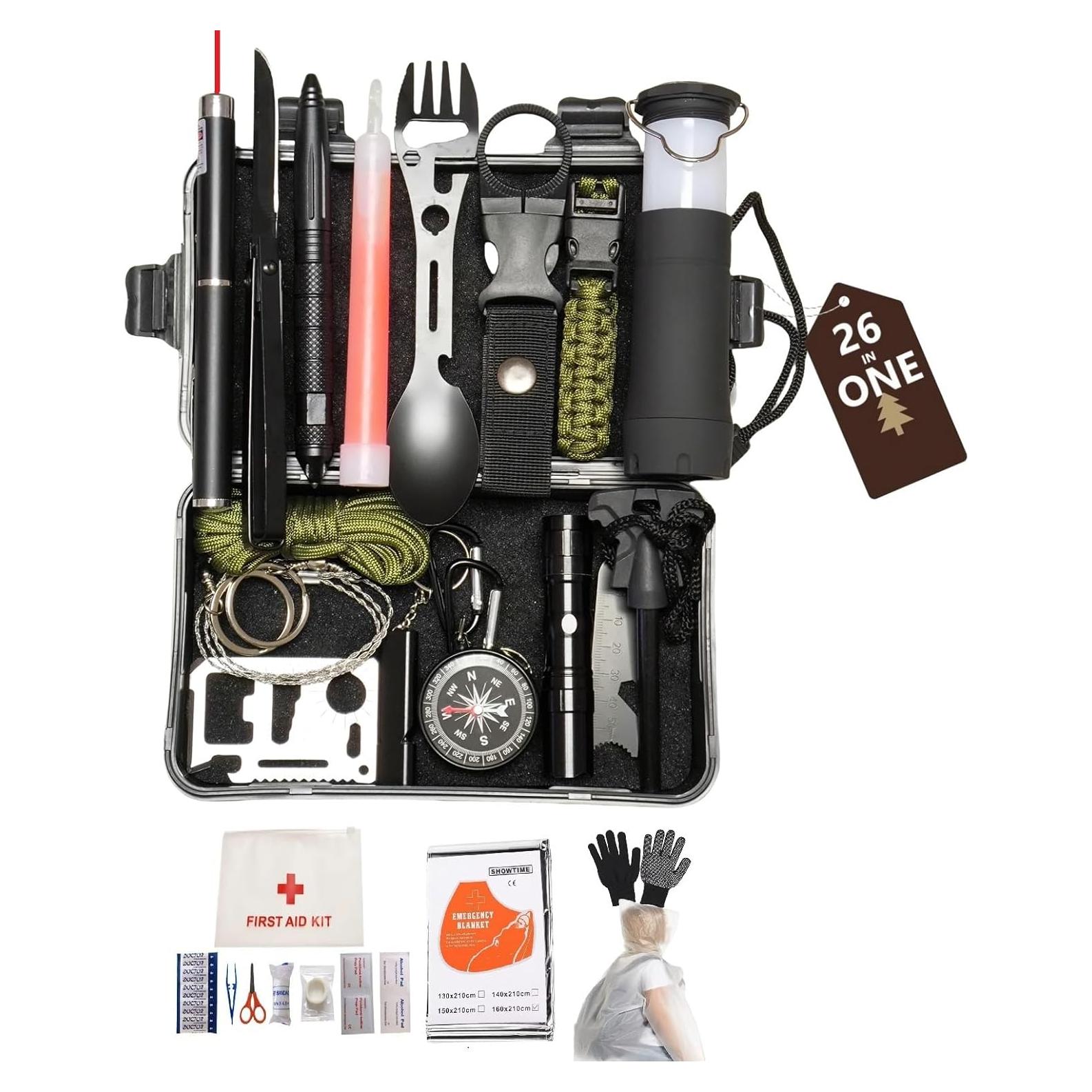 Kit de Supervivencia 26-en-1 SHARP CASTLE con Botiquín y Encendedor