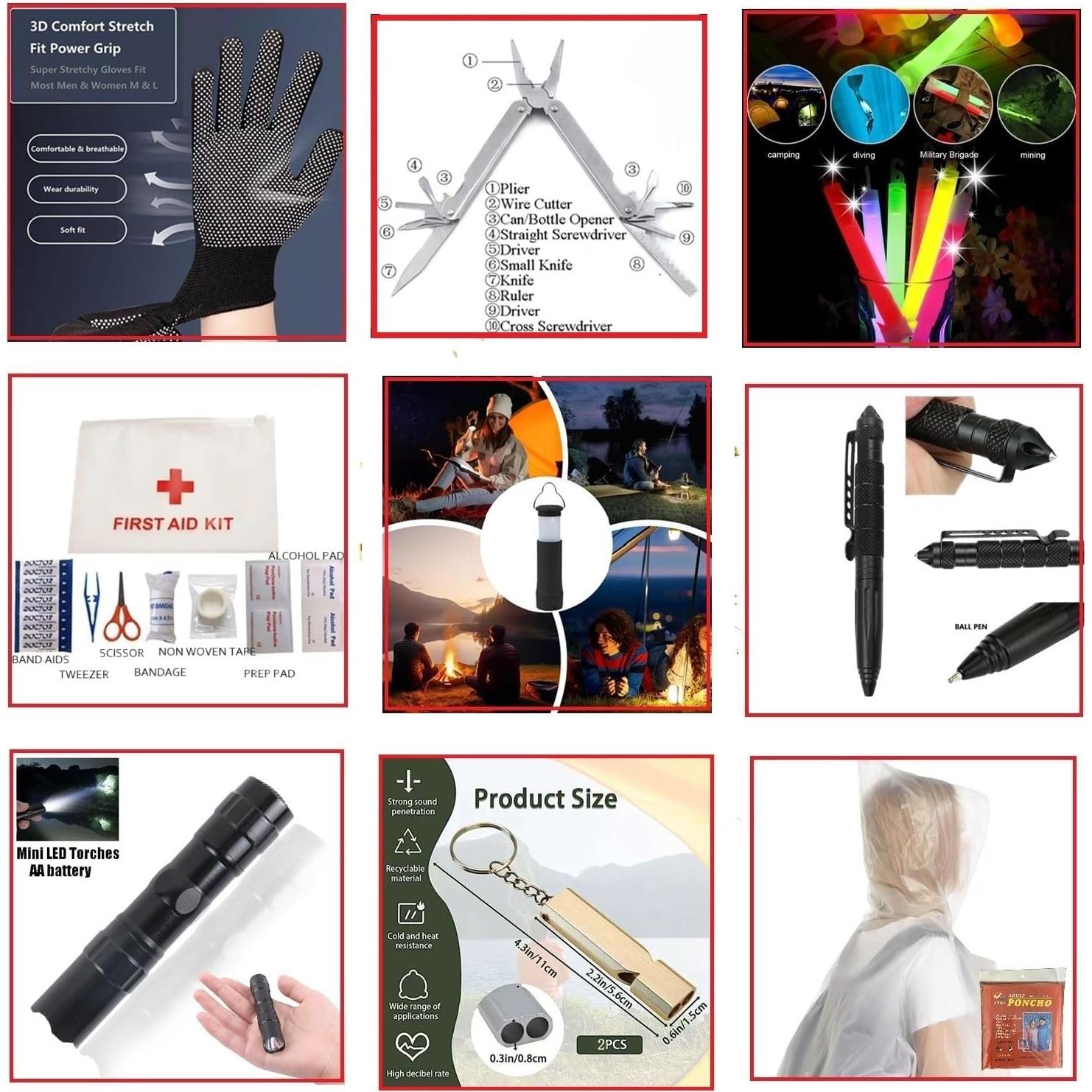 Kit de Supervivencia 26-en-1 SHARP CASTLE con Botiquín y Encendedor