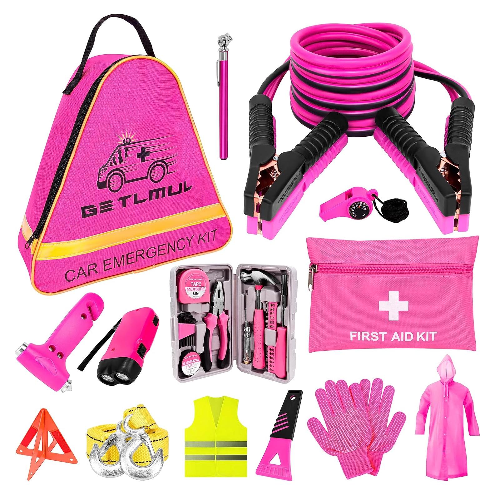 Kit de Emergencia para Autos GETLMUL Rosa - 12 Accesorios
