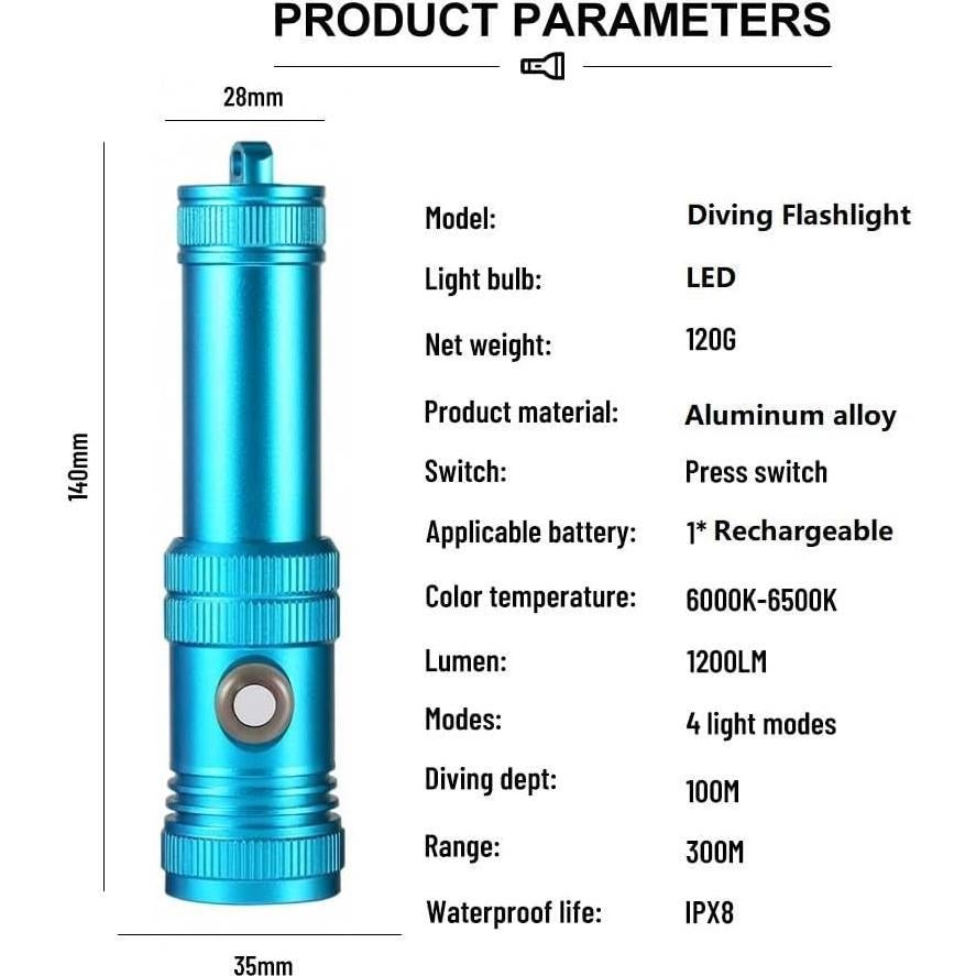 Linterna de Buceo LUXNOVAQ 1200 Lúmenes IPX8 100M