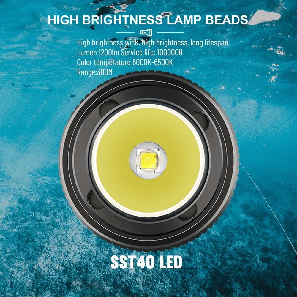 Linterna de Buceo LUXNOVAQ 1200 Lúmenes IPX8 100M