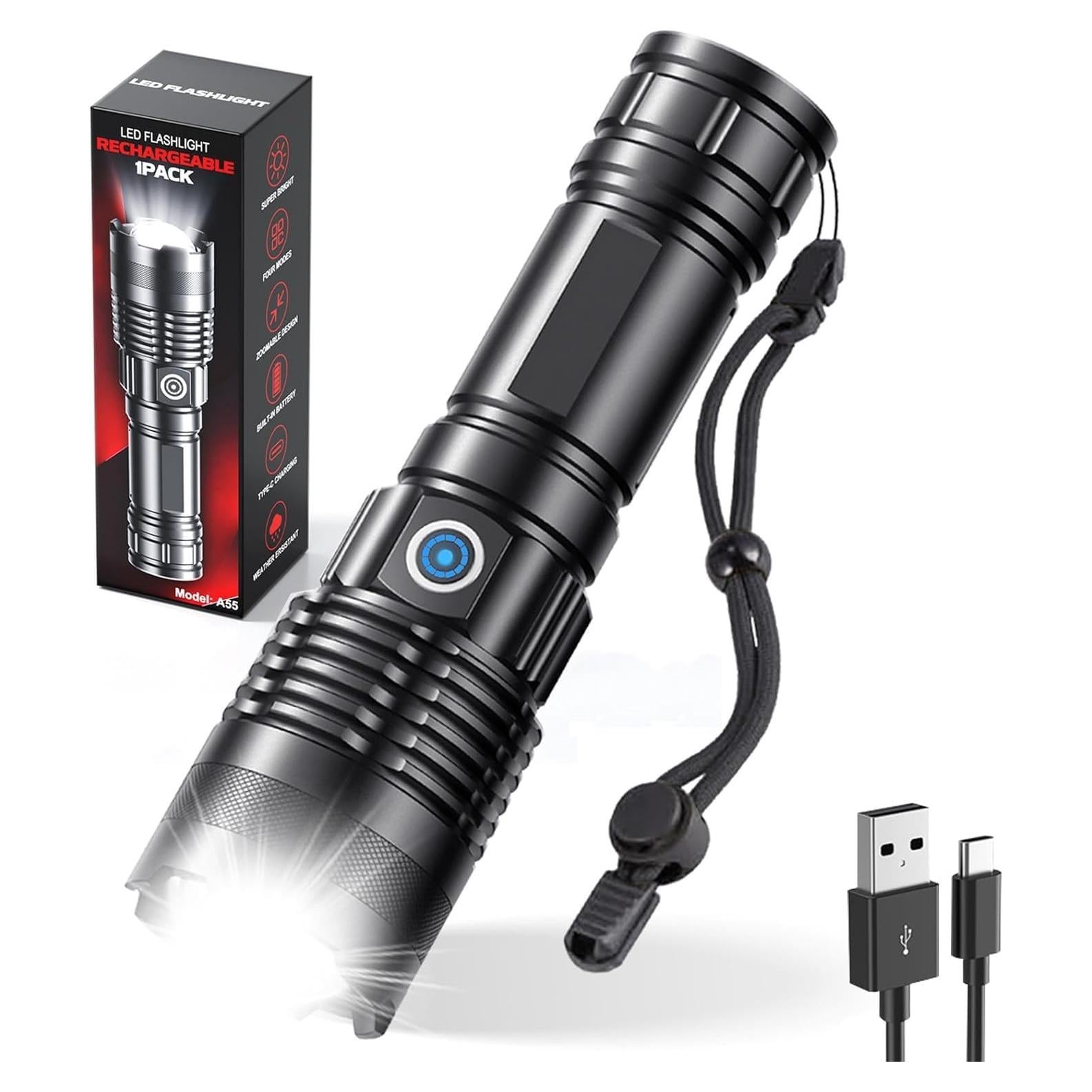 Linterna LED Recargable WISSBLUE XHP 3000 Lúmenes USB